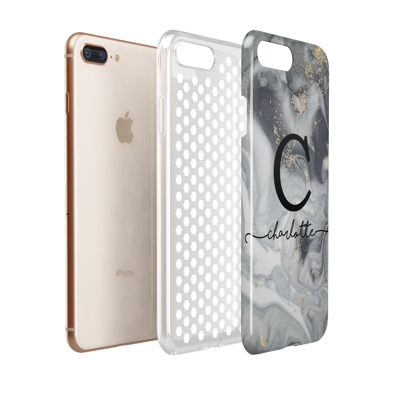 Personalised Black Swirl Marble Text Apple iPhone 7 8 Plus 3D Tough Case Expanded View