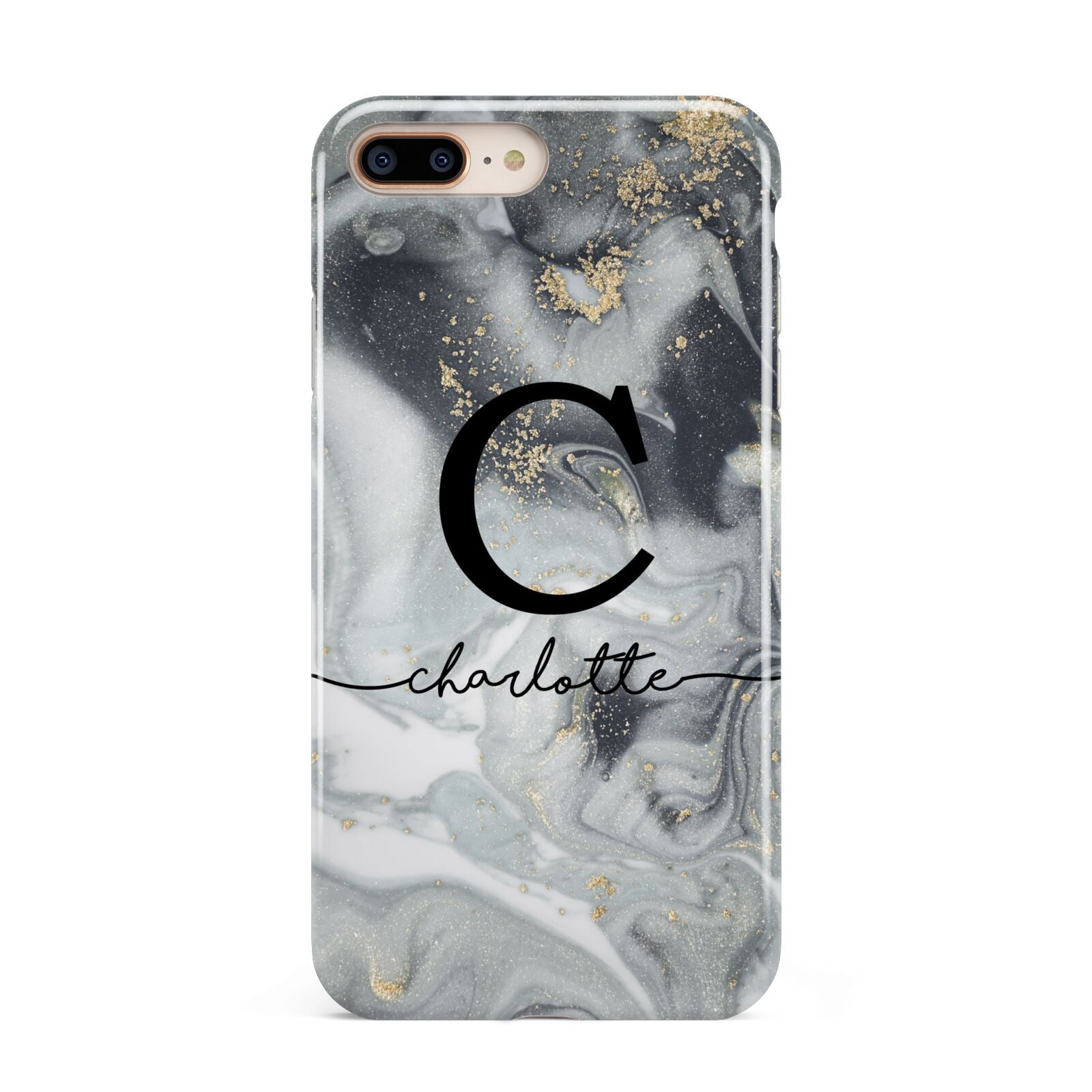 Personalised Black Swirl Marble Text Apple iPhone 7 8 Plus 3D Tough Case