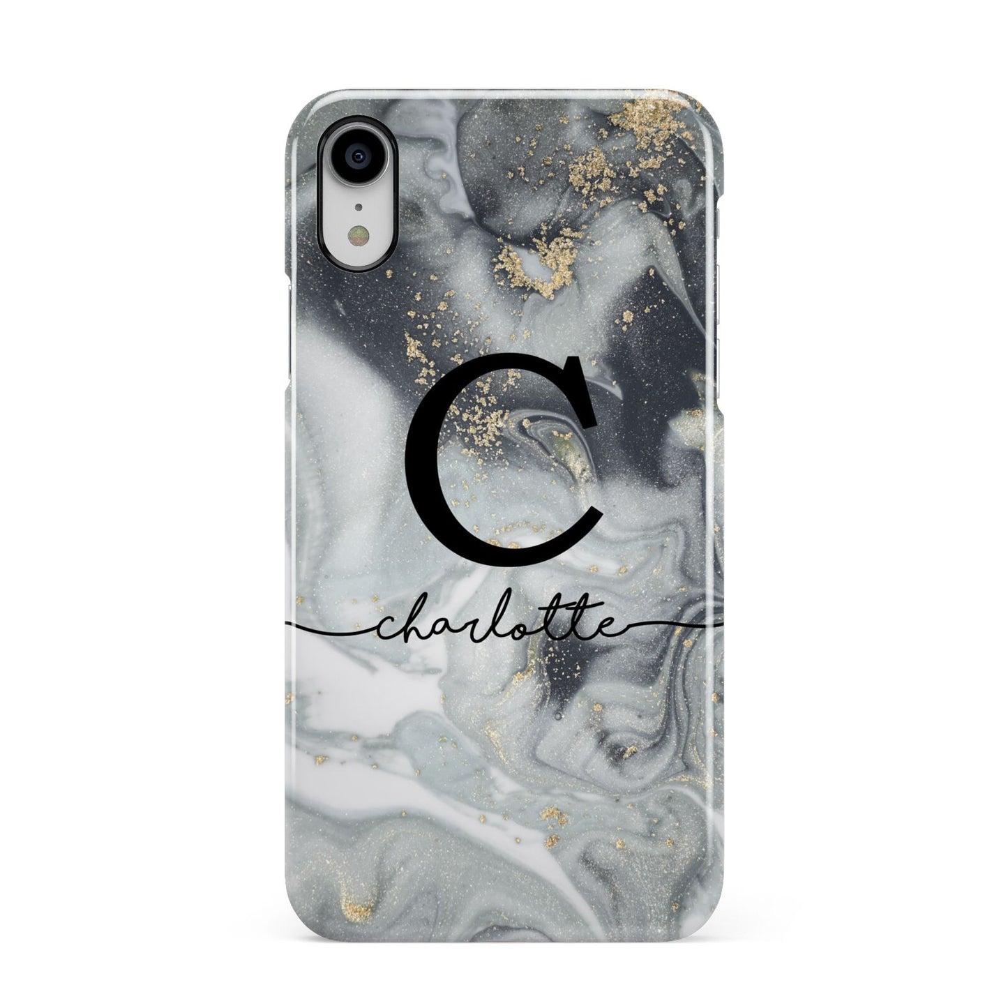 Personalised Black Swirl Marble Text Apple iPhone XR White 3D Snap Case