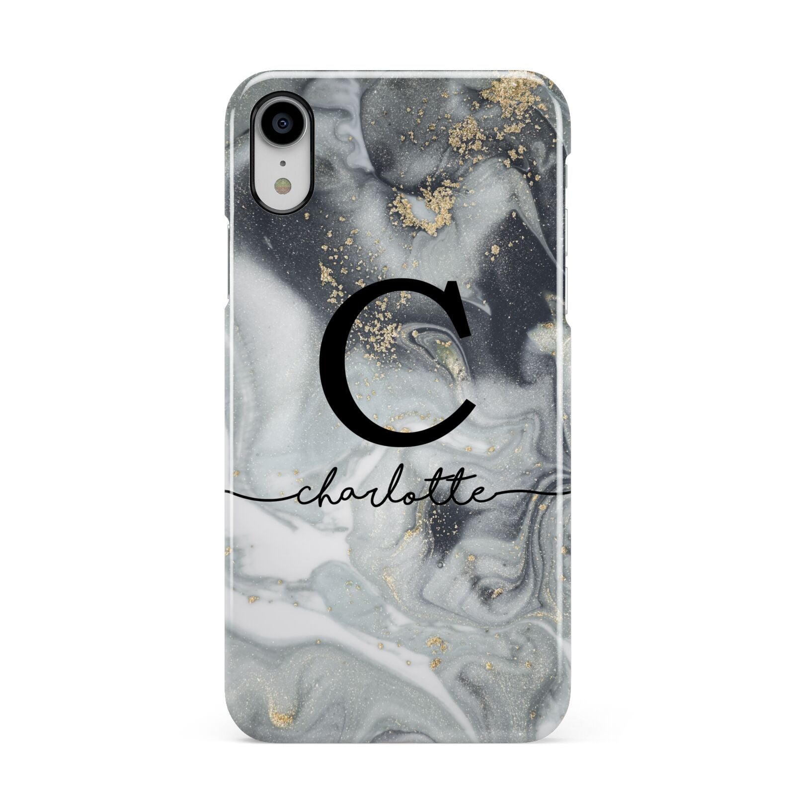 Personalised Black Swirl Marble Text Apple iPhone XR White 3D Snap Case