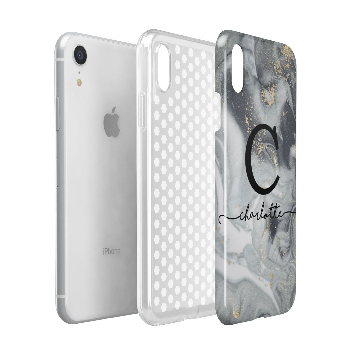 Personalised Black Swirl Marble Text Apple iPhone XR White 3D Tough Case Expanded view