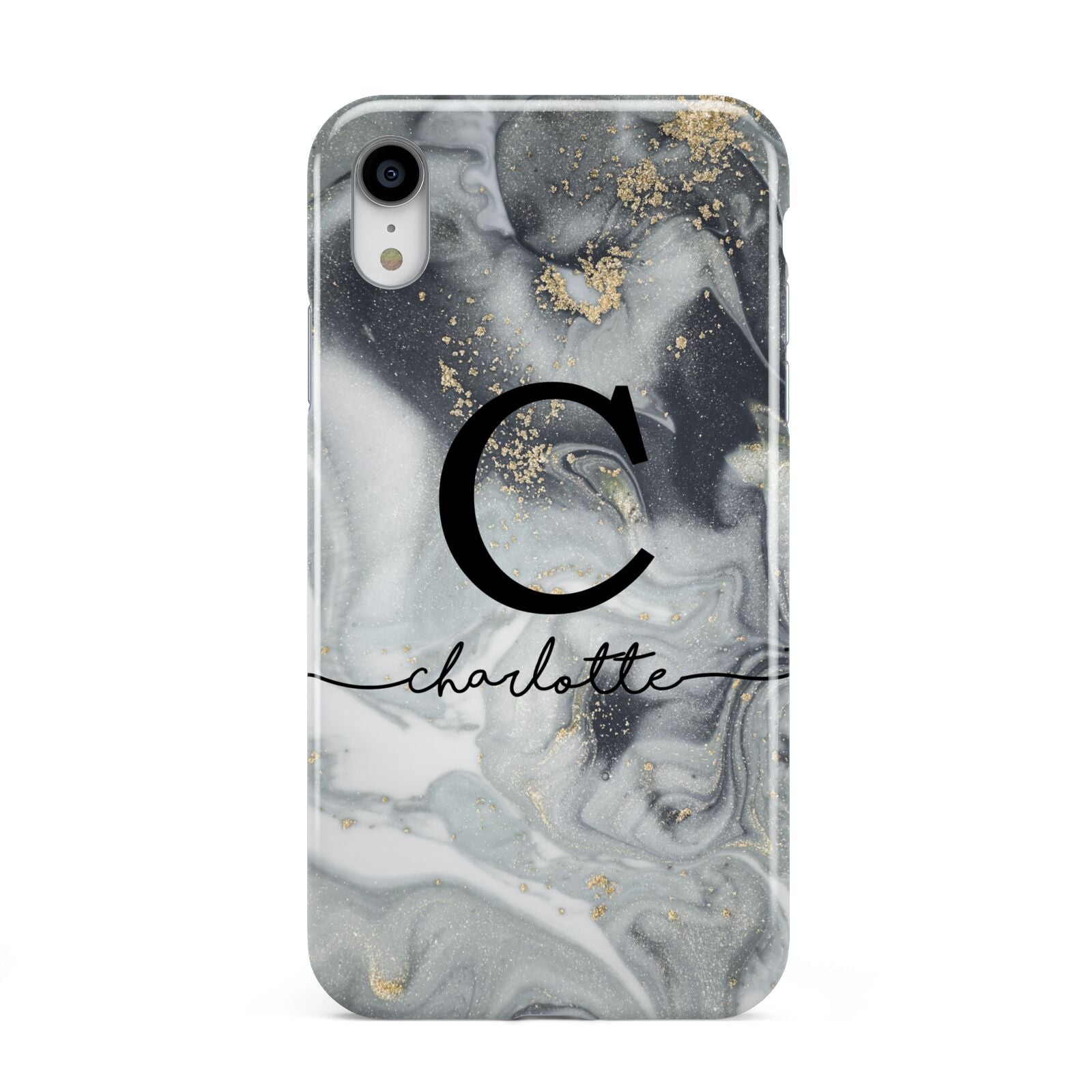 Personalised Black Swirl Marble Text Apple iPhone XR White 3D Tough Case