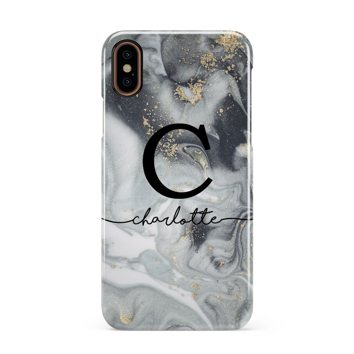 Personalised Black Swirl Marble Text Apple iPhone XS 3D Snap Case