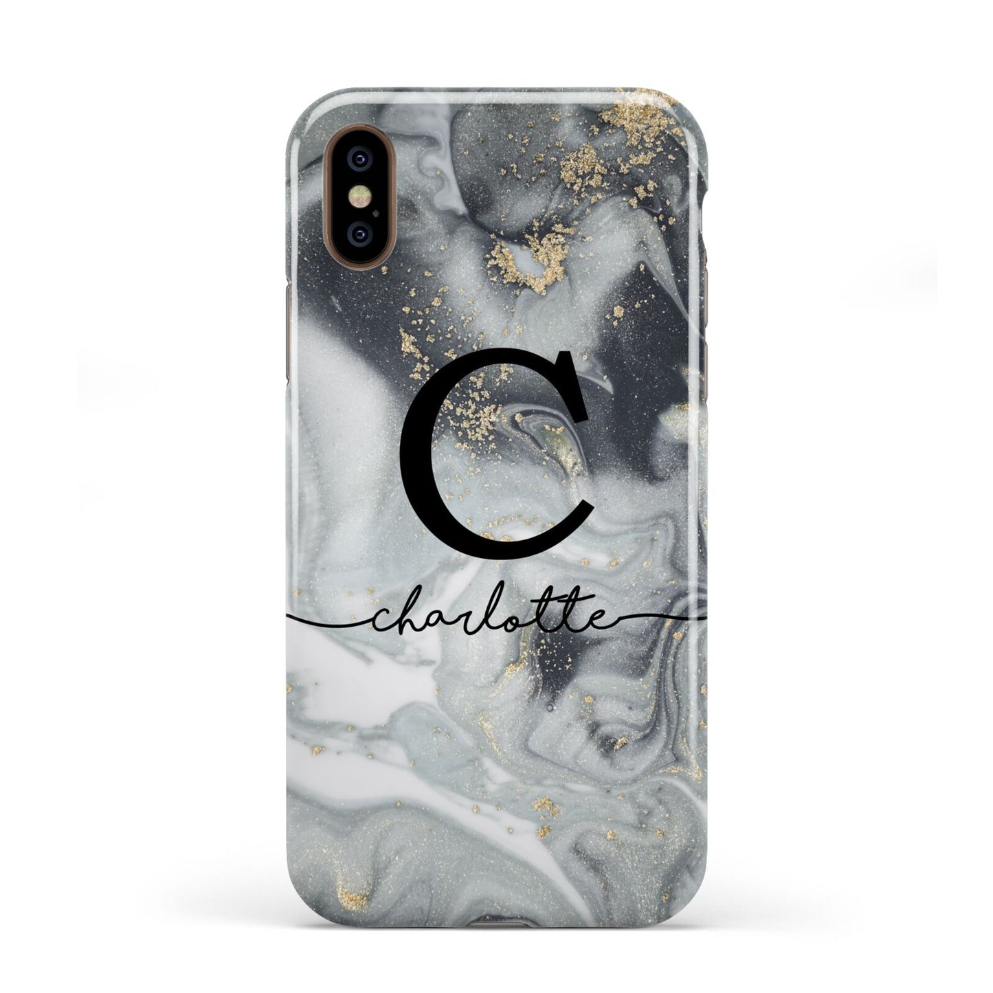 Personalised Black Swirl Marble Text Apple iPhone XS 3D Tough