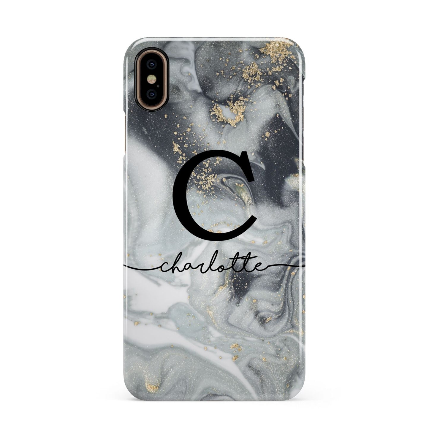 Personalised Black Swirl Marble Text Apple iPhone Xs Max 3D Snap Case