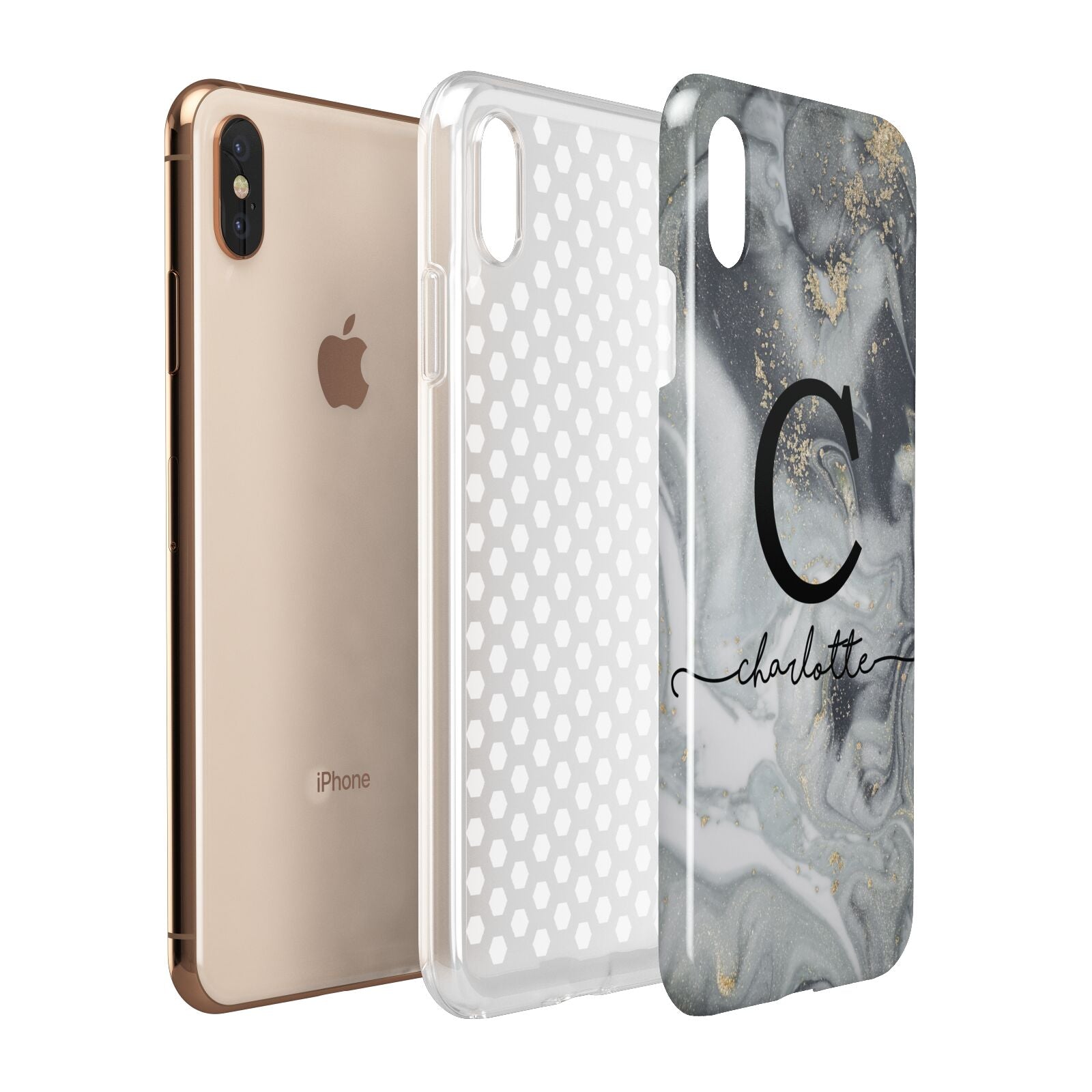 Personalised Black Swirl Marble Text Apple iPhone Xs Max 3D Tough Case Expanded View