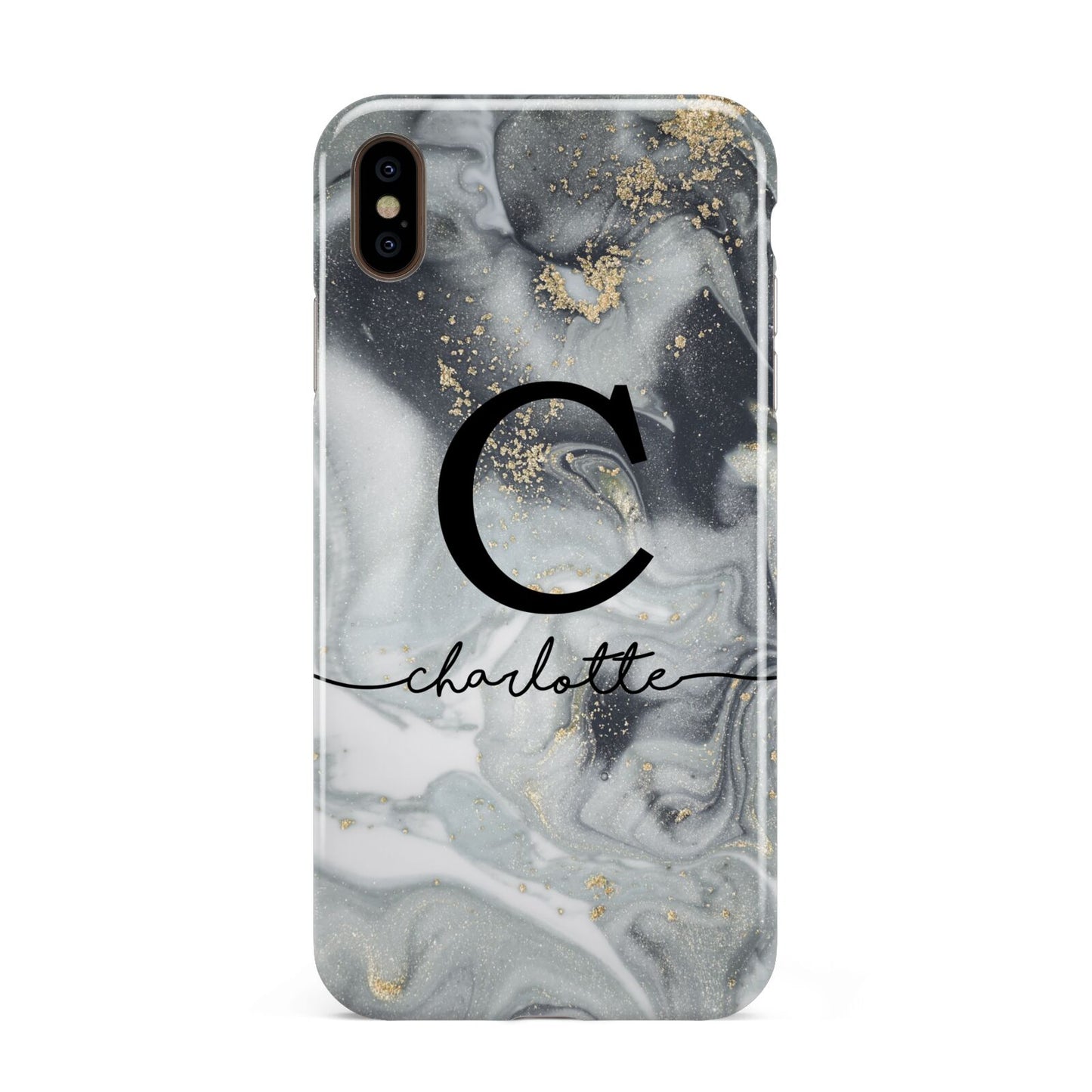 Personalised Black Swirl Marble Text Apple iPhone Xs Max 3D Tough Case