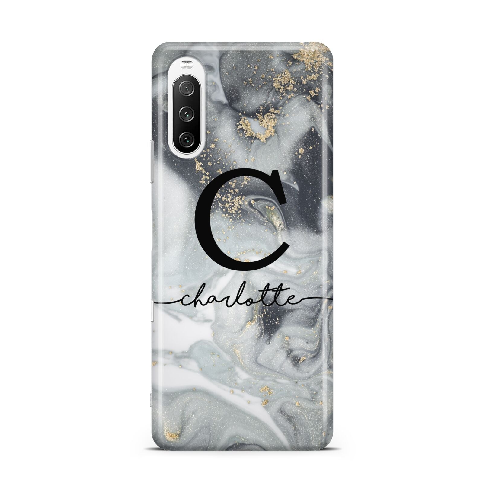 Personalised Black Swirl Marble Text Sony Xperia 10 III Case
