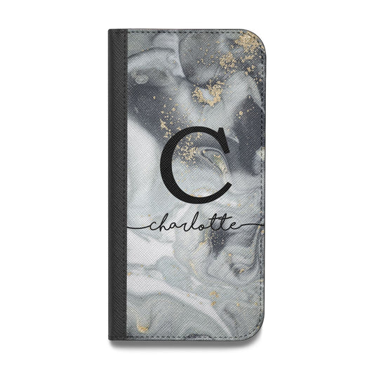 Personalised Black Swirl Marble Text Vegan Leather Flip Samsung Case