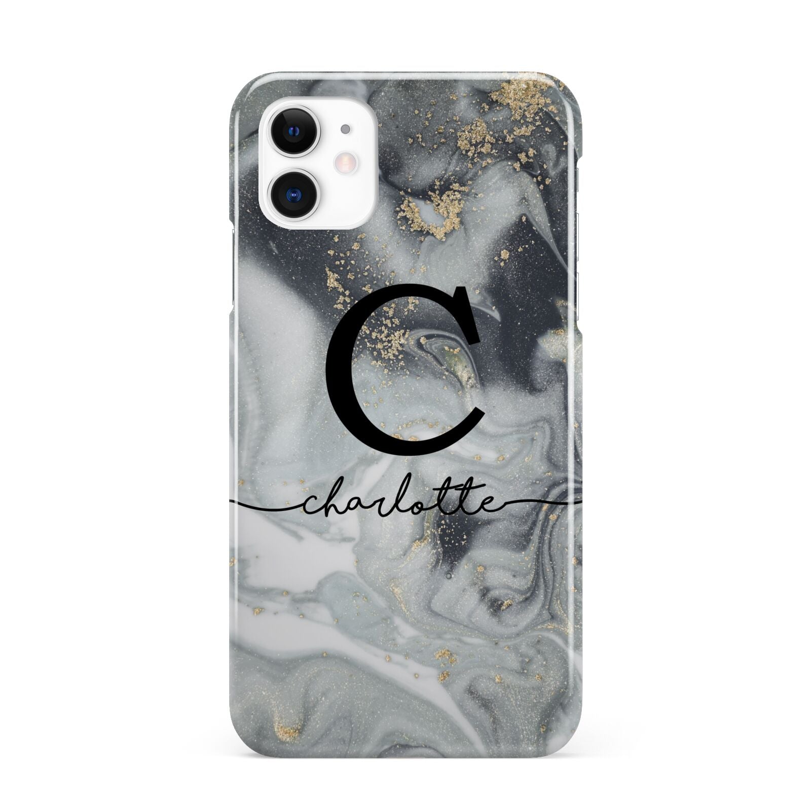 Personalised Black Swirl Marble Text iPhone 11 3D Snap Case