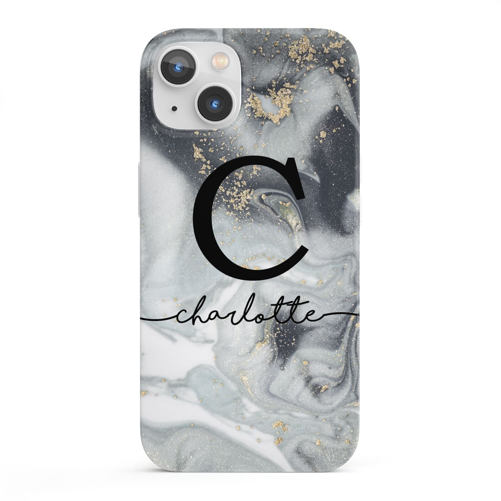 Personalised Black Swirl Marble Text iPhone 13 Full Wrap 3D Snap Case