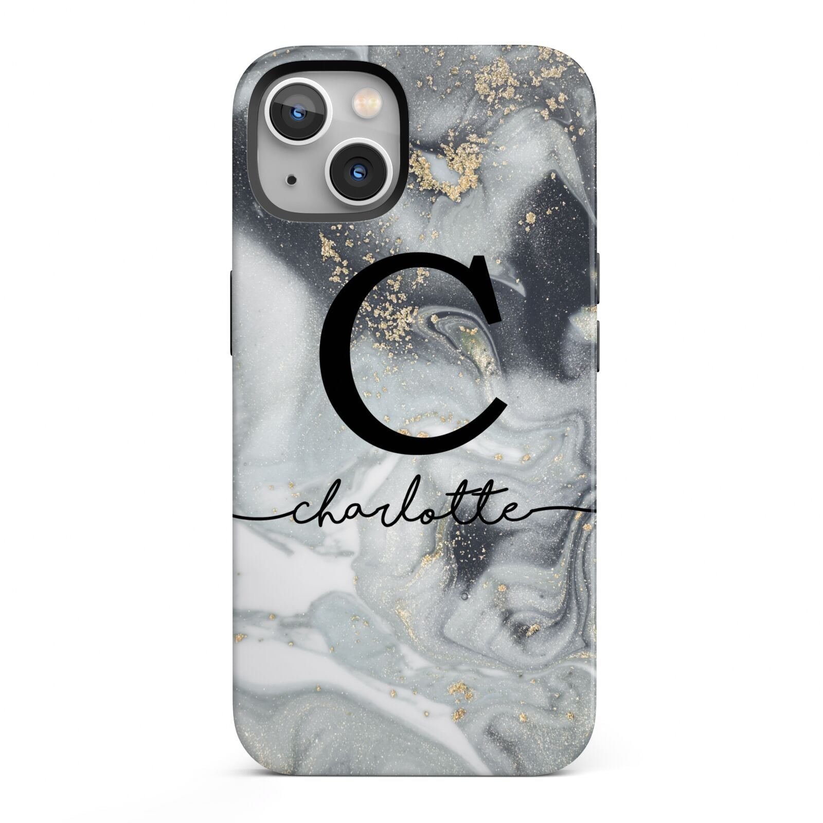 Personalised Black Swirl Marble Text iPhone 13 Full Wrap 3D Tough Case