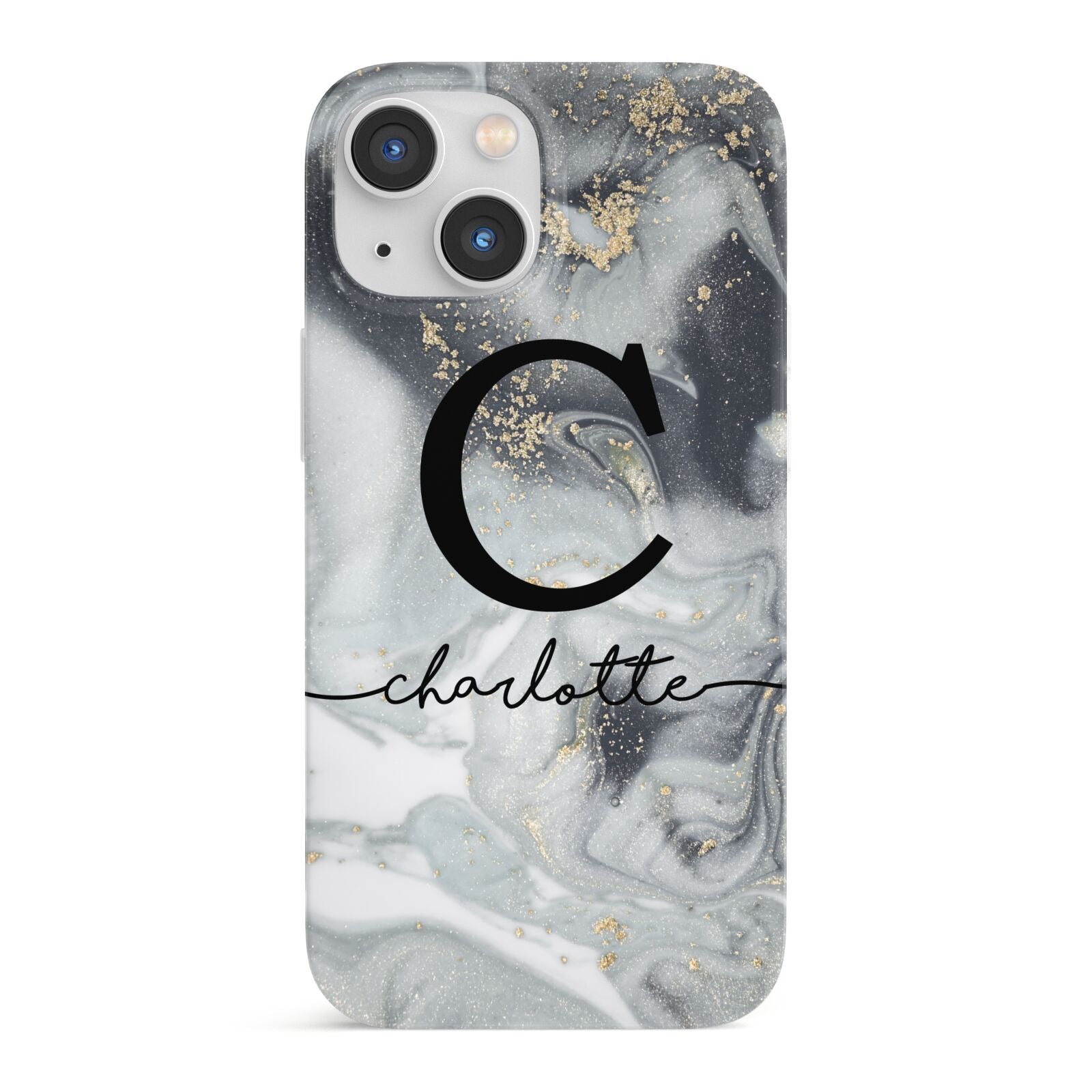 Personalised Black Swirl Marble Text iPhone 13 Mini Full Wrap 3D Snap Case