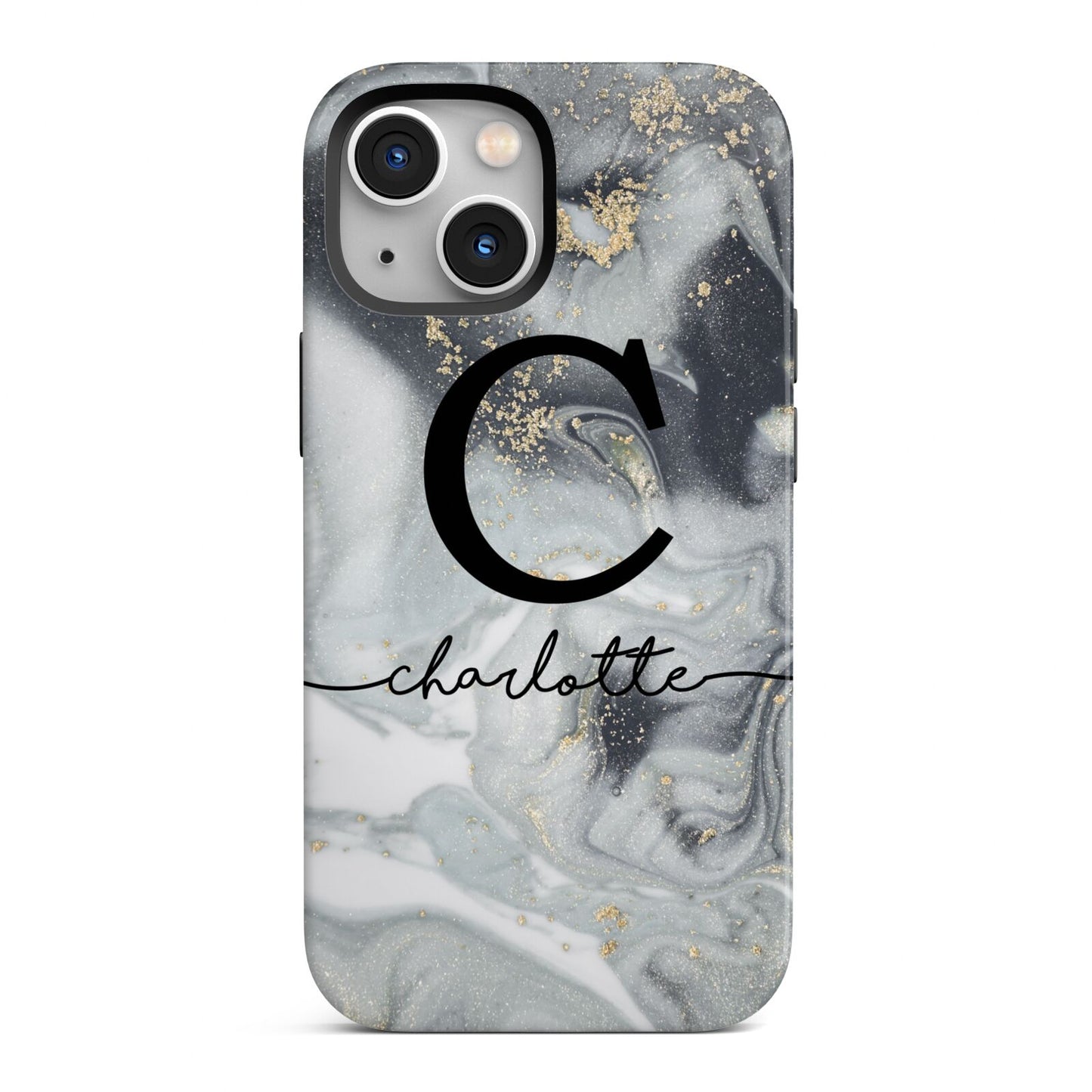 Personalised Black Swirl Marble Text iPhone 13 Mini Full Wrap 3D Tough Case