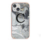 Personalised Black Swirl Marble Text iPhone 13 Mini TPU Impact Case with Pink Edges
