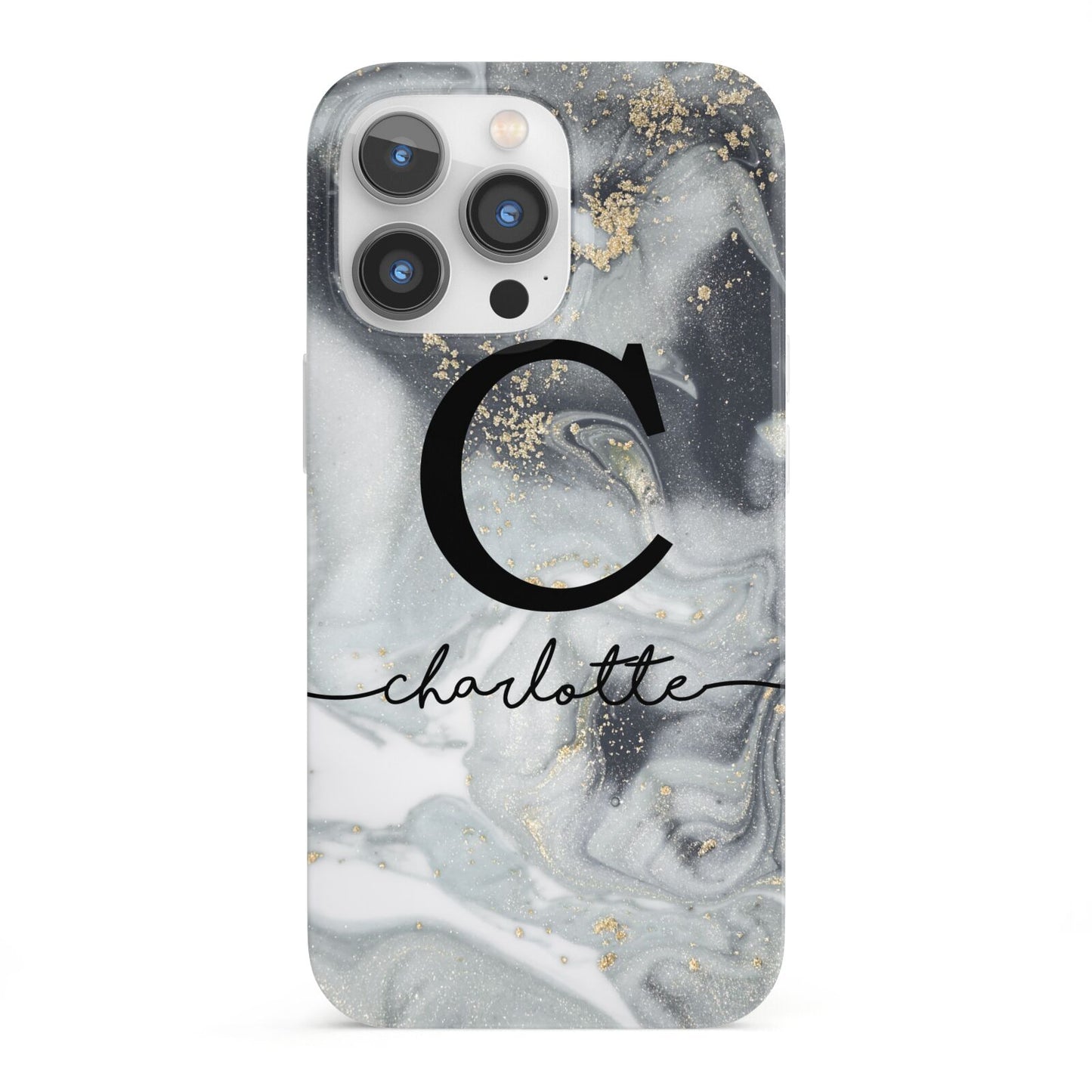 Personalised Black Swirl Marble Text iPhone 13 Pro Full Wrap 3D Snap Case