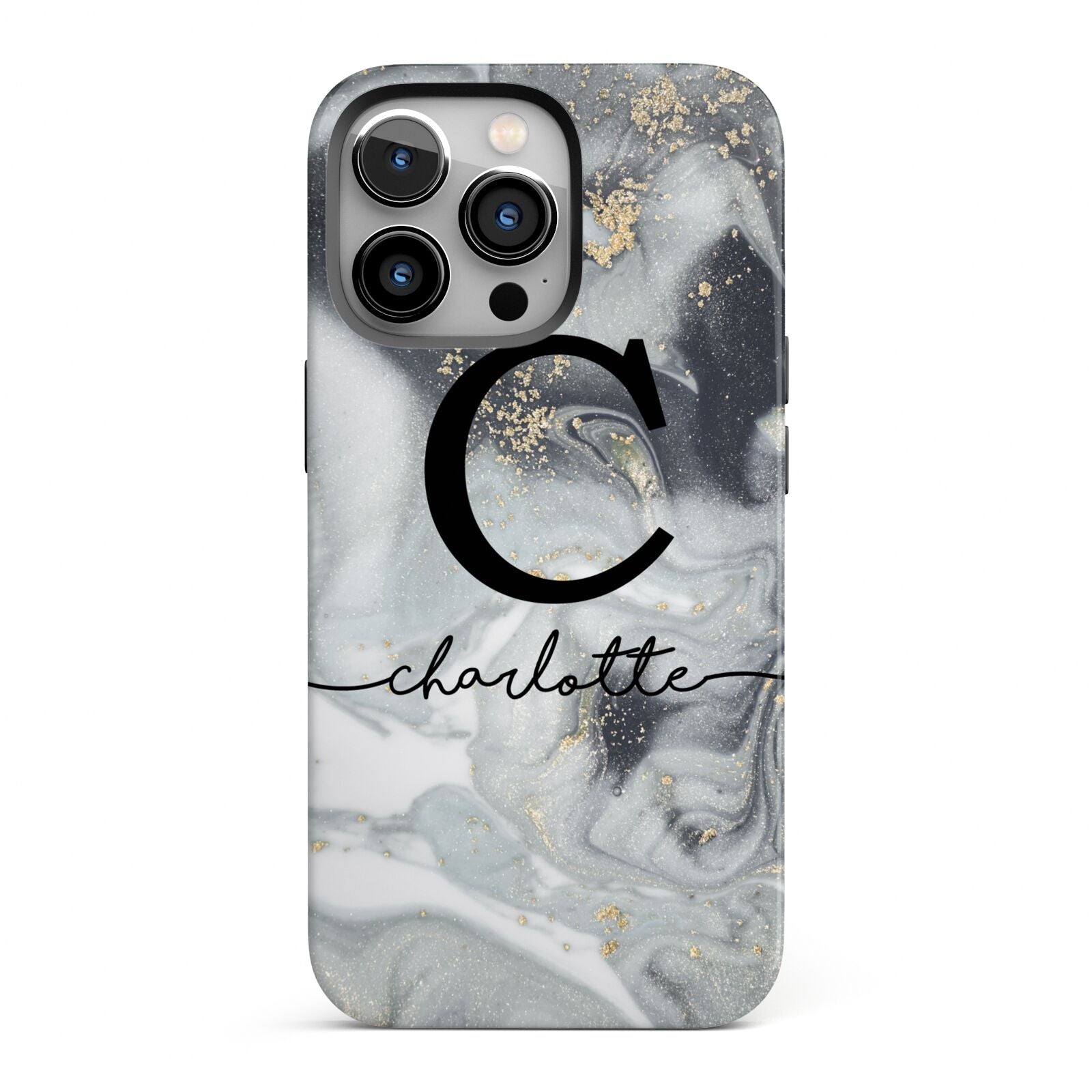 Personalised Black Swirl Marble Text iPhone 13 Pro Full Wrap 3D Tough Case