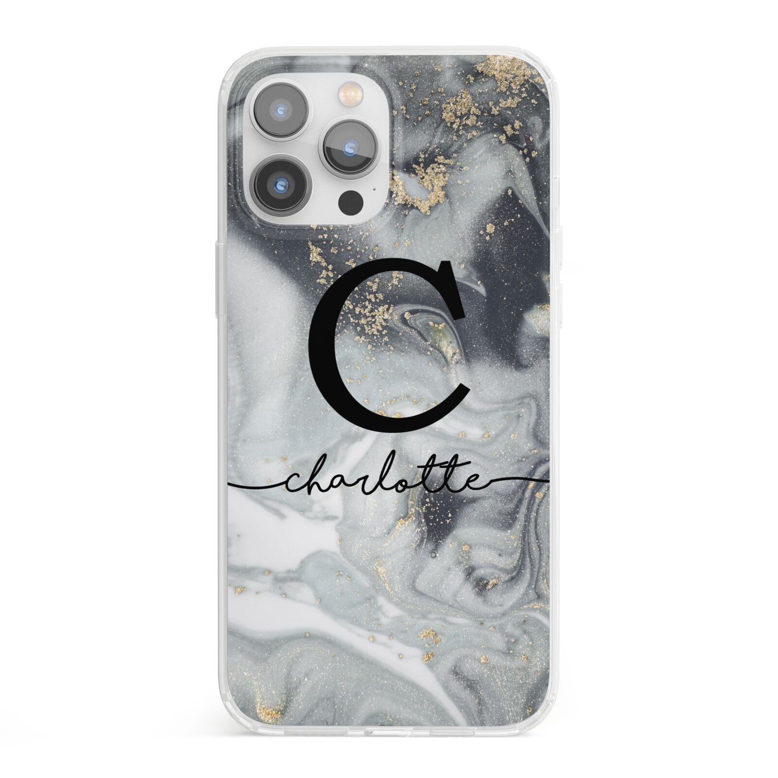 Personalised Black Swirl Marble Text iPhone 13 Pro Max Clear Bumper Case