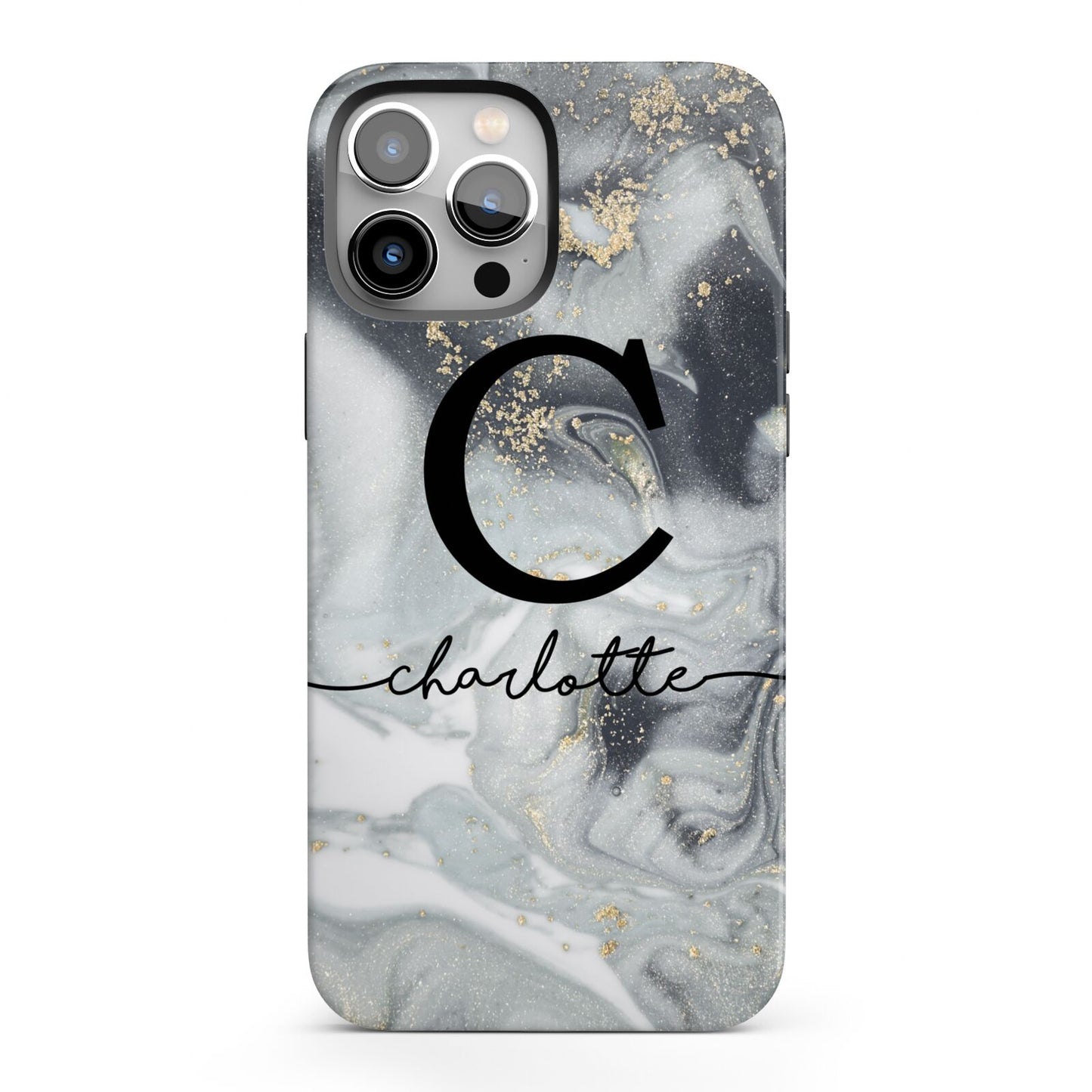 Personalised Black Swirl Marble Text iPhone 13 Pro Max Full Wrap 3D Tough Case