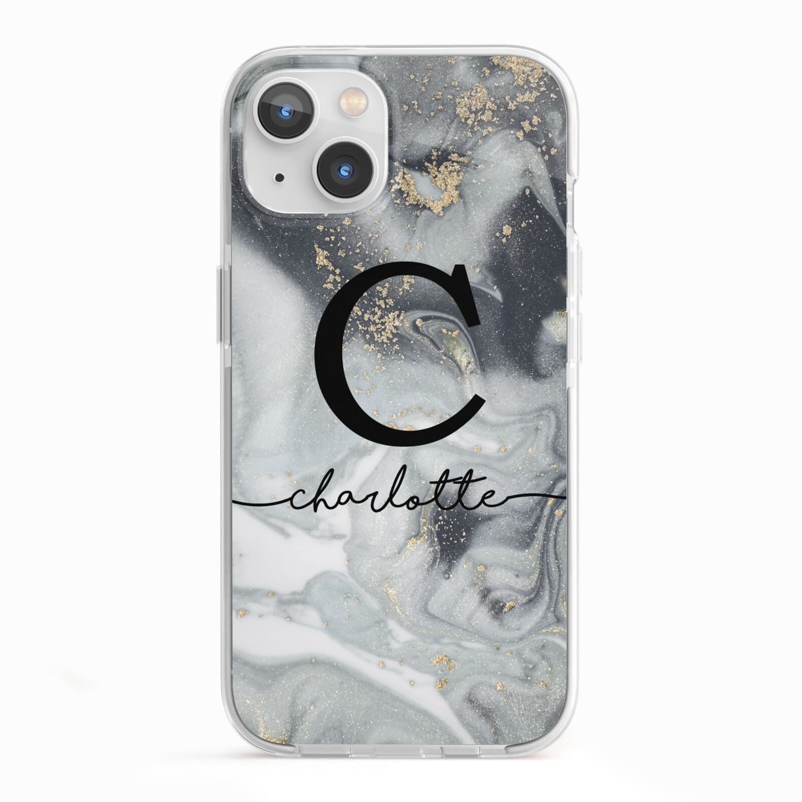 Personalised Black Swirl Marble Text iPhone 13 TPU Impact Case with White Edges