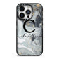 Personalised Black Swirl Marble Text iPhone 14 Pro Black Impact Case on Silver phone