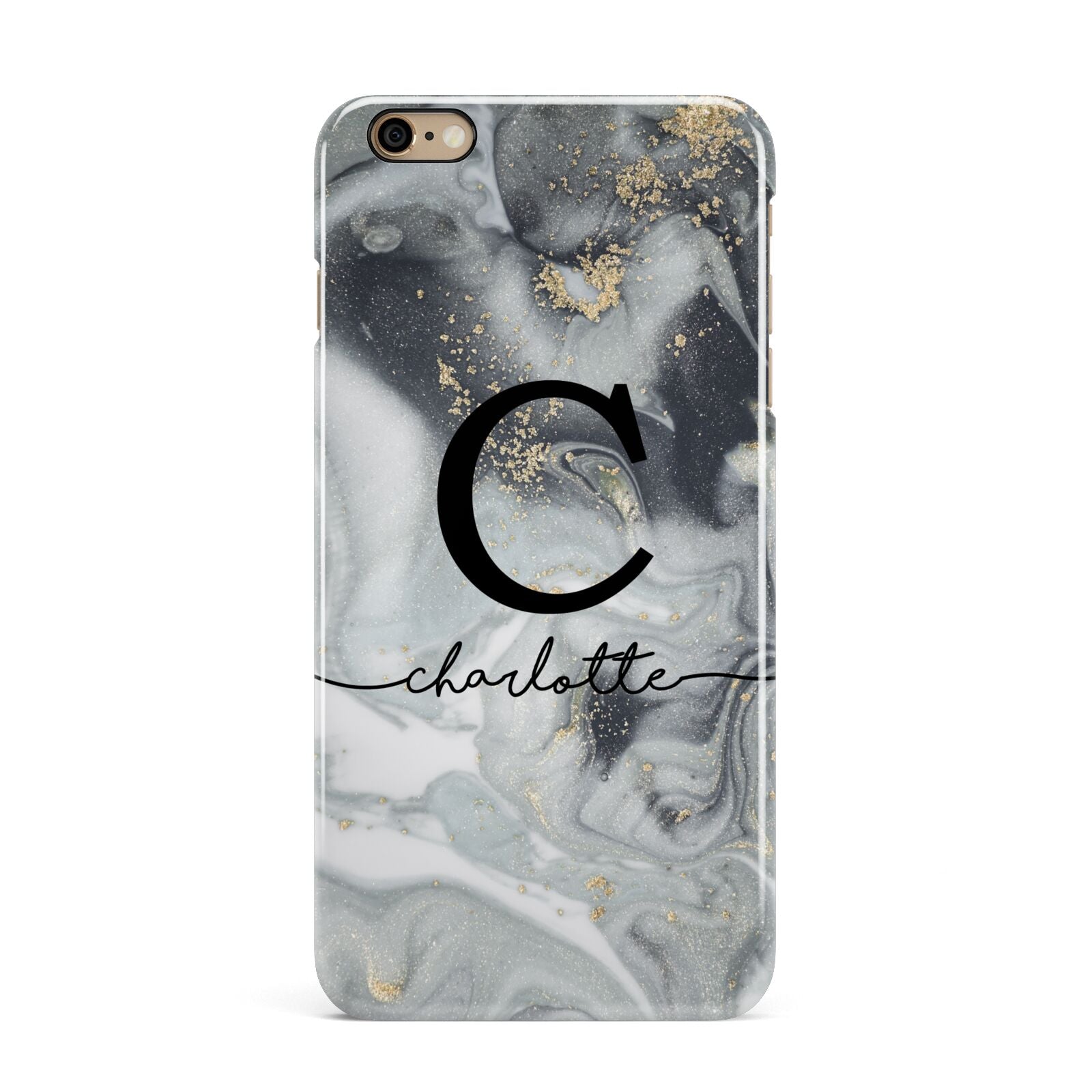 Personalised Black Swirl Marble Text iPhone 6 Plus 3D Snap Case on Gold Phone