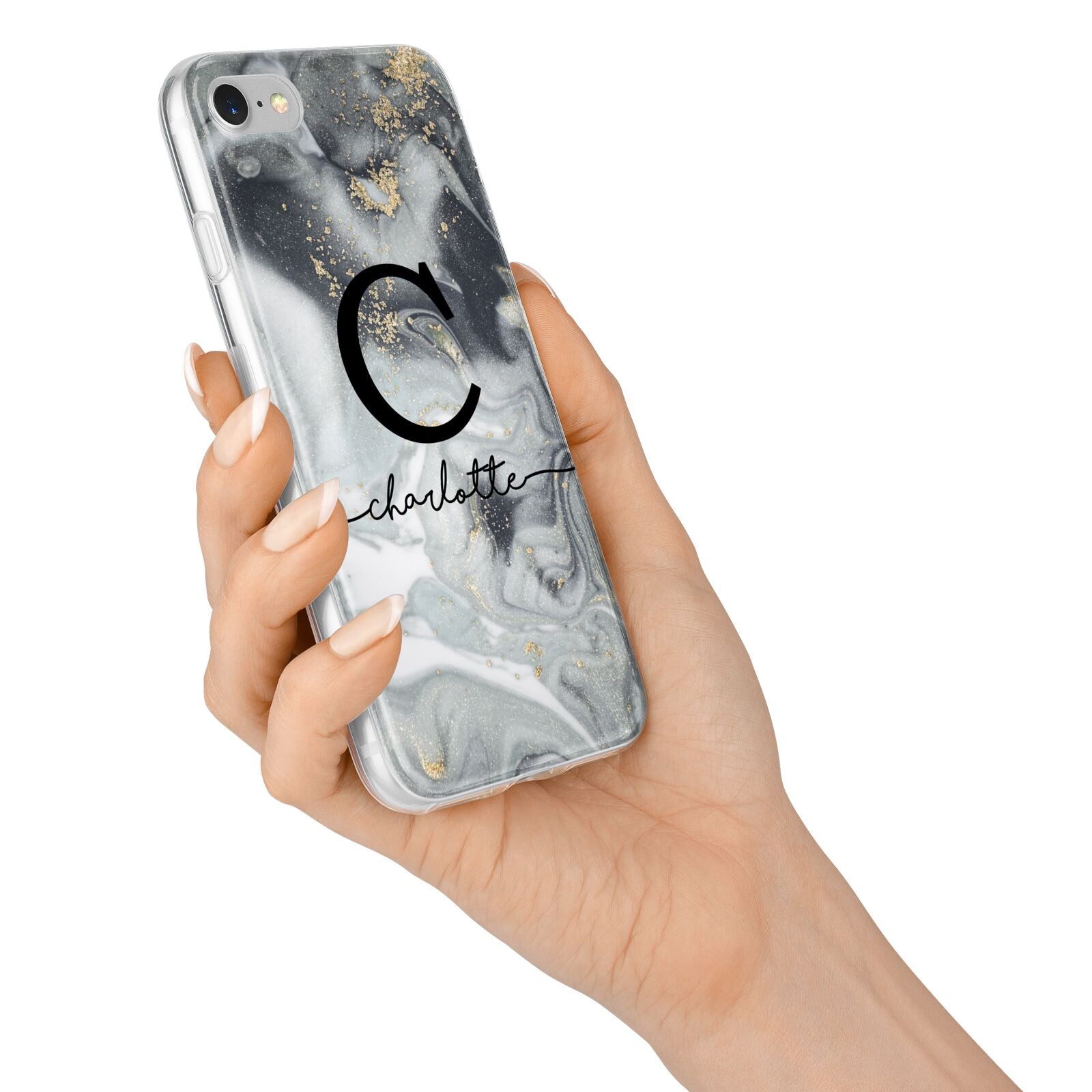 Personalised Black Swirl Marble Text iPhone 7 Bumper Case on Silver iPhone Alternative Image