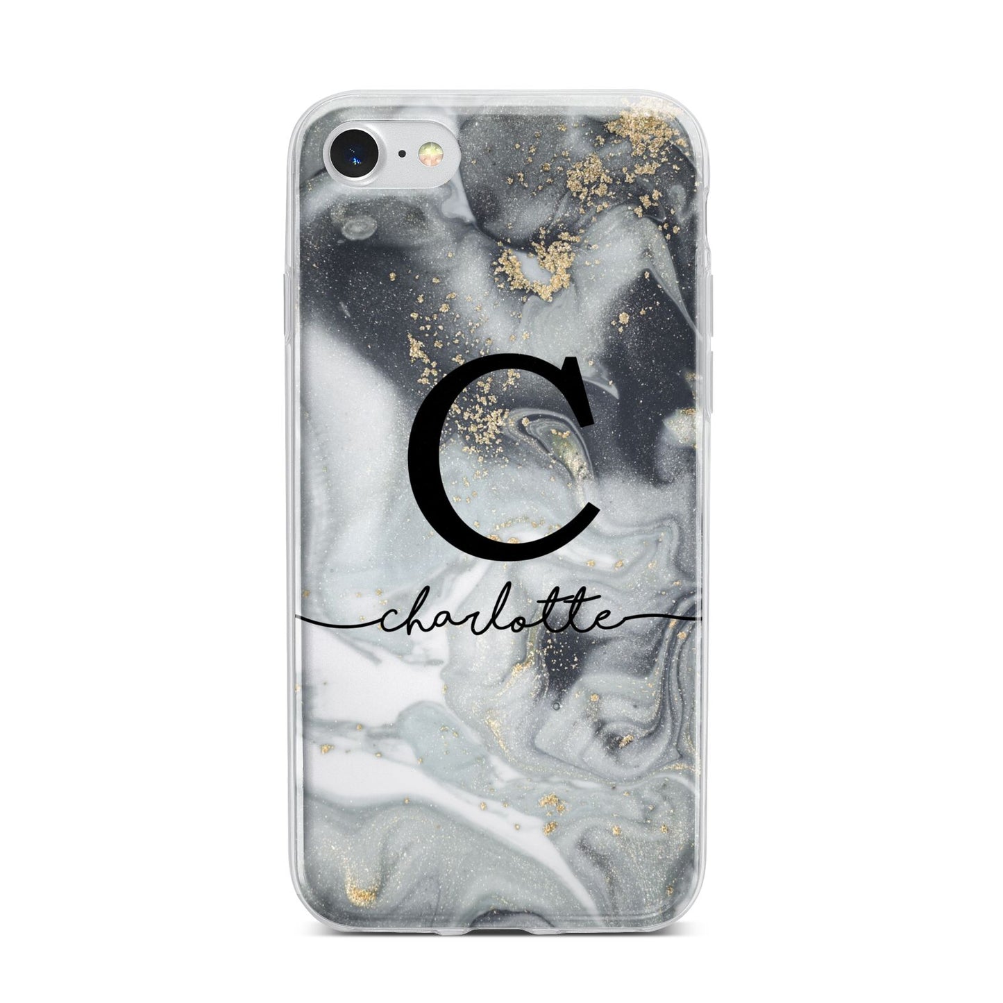Personalised Black Swirl Marble Text iPhone 7 Bumper Case on Silver iPhone