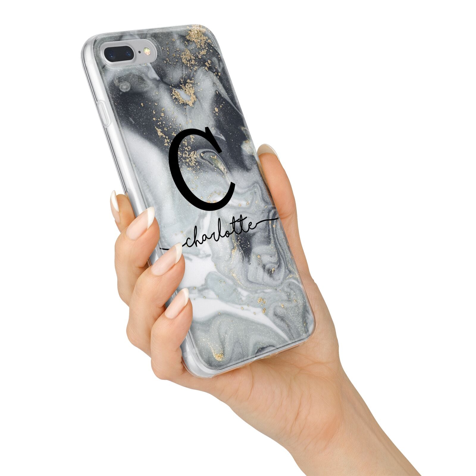 Personalised Black Swirl Marble Text iPhone 7 Plus Bumper Case on Silver iPhone Alternative Image