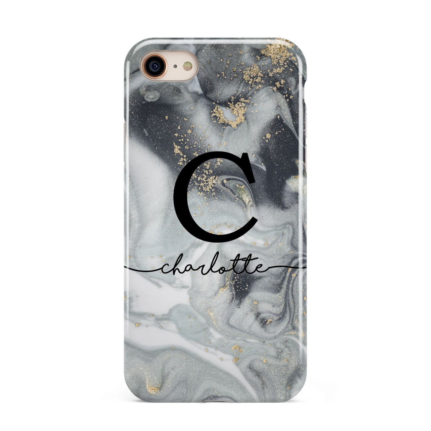 Personalised Black Swirl Marble Text iPhone 8 3D Tough Case on Gold Phone