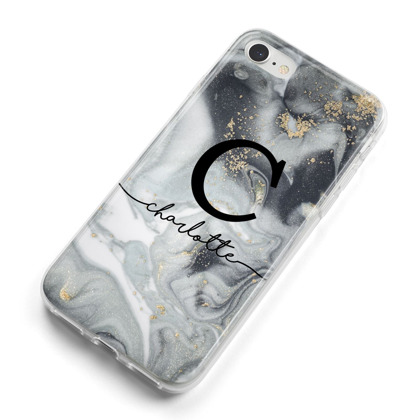 Personalised Black Swirl Marble Text iPhone 8 Bumper Case on Silver iPhone Alternative Image