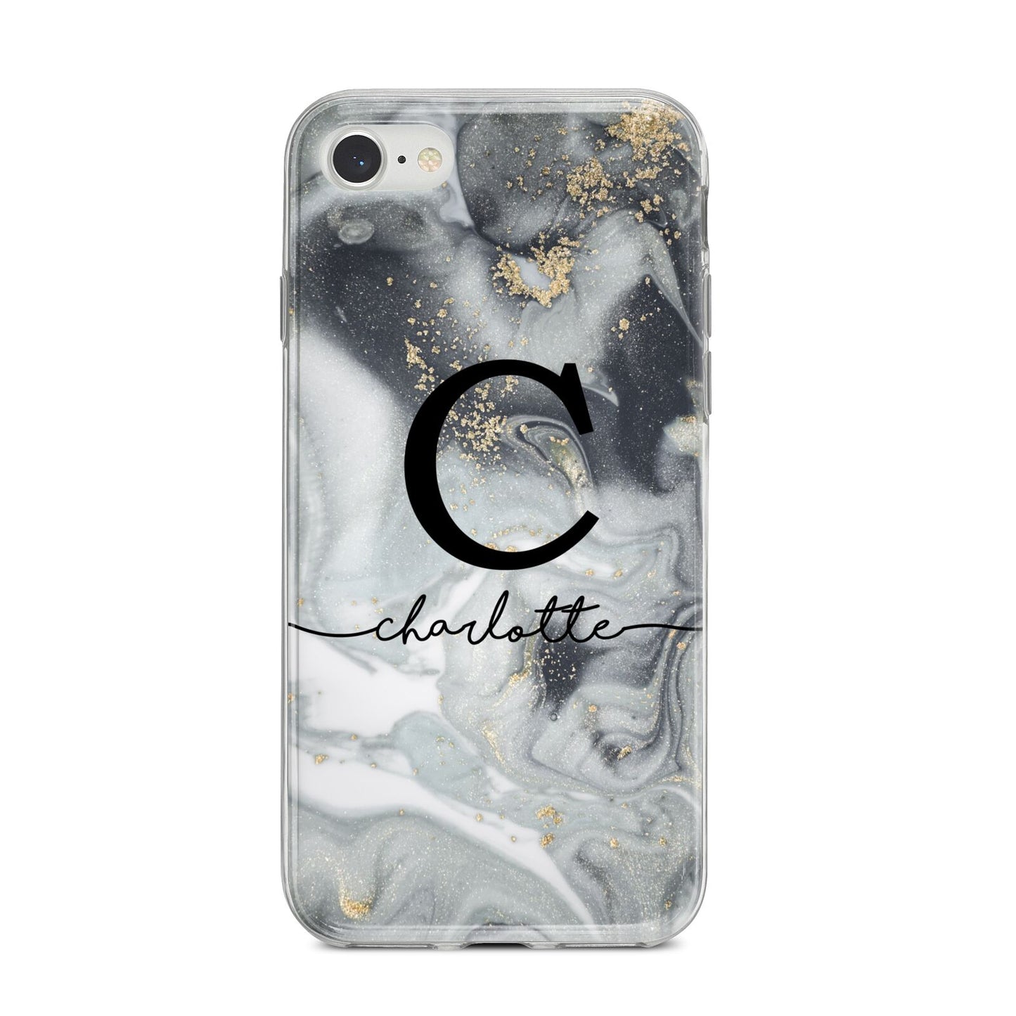 Personalised Black Swirl Marble Text iPhone 8 Bumper Case on Silver iPhone