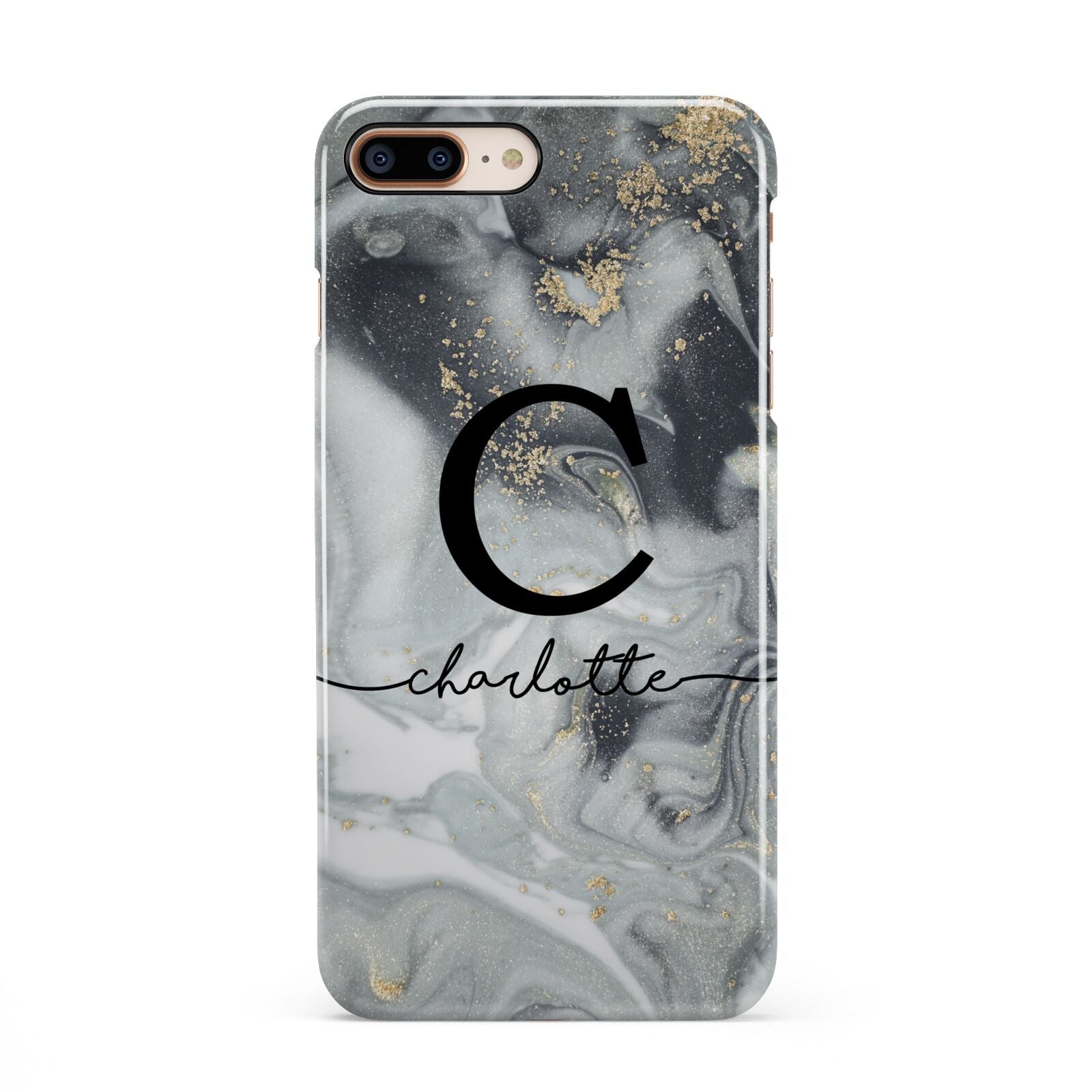 Personalised Black Swirl Marble Text iPhone 8 Plus 3D Snap Case on Gold Phone