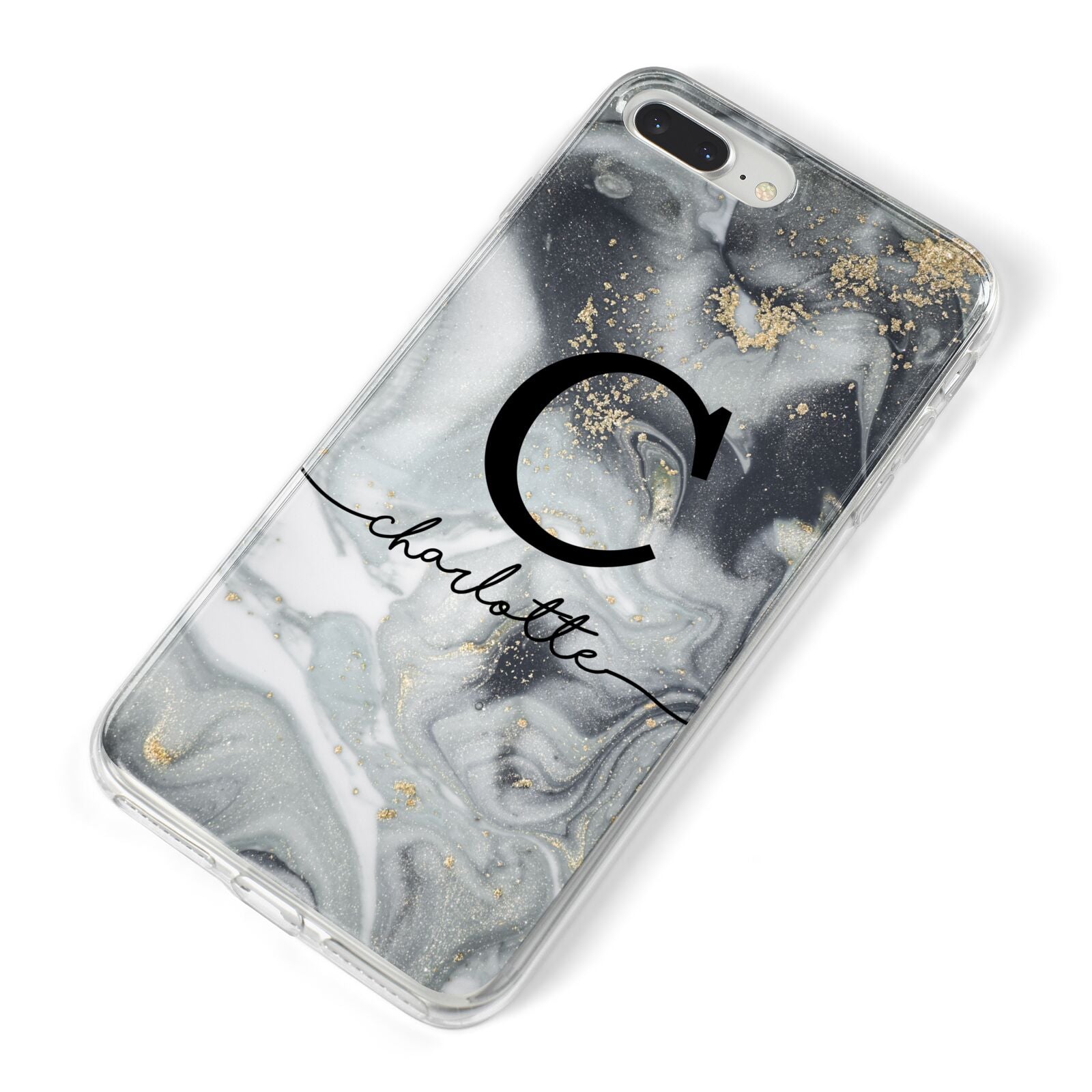 Personalised Black Swirl Marble Text iPhone 8 Plus Bumper Case on Silver iPhone Alternative Image