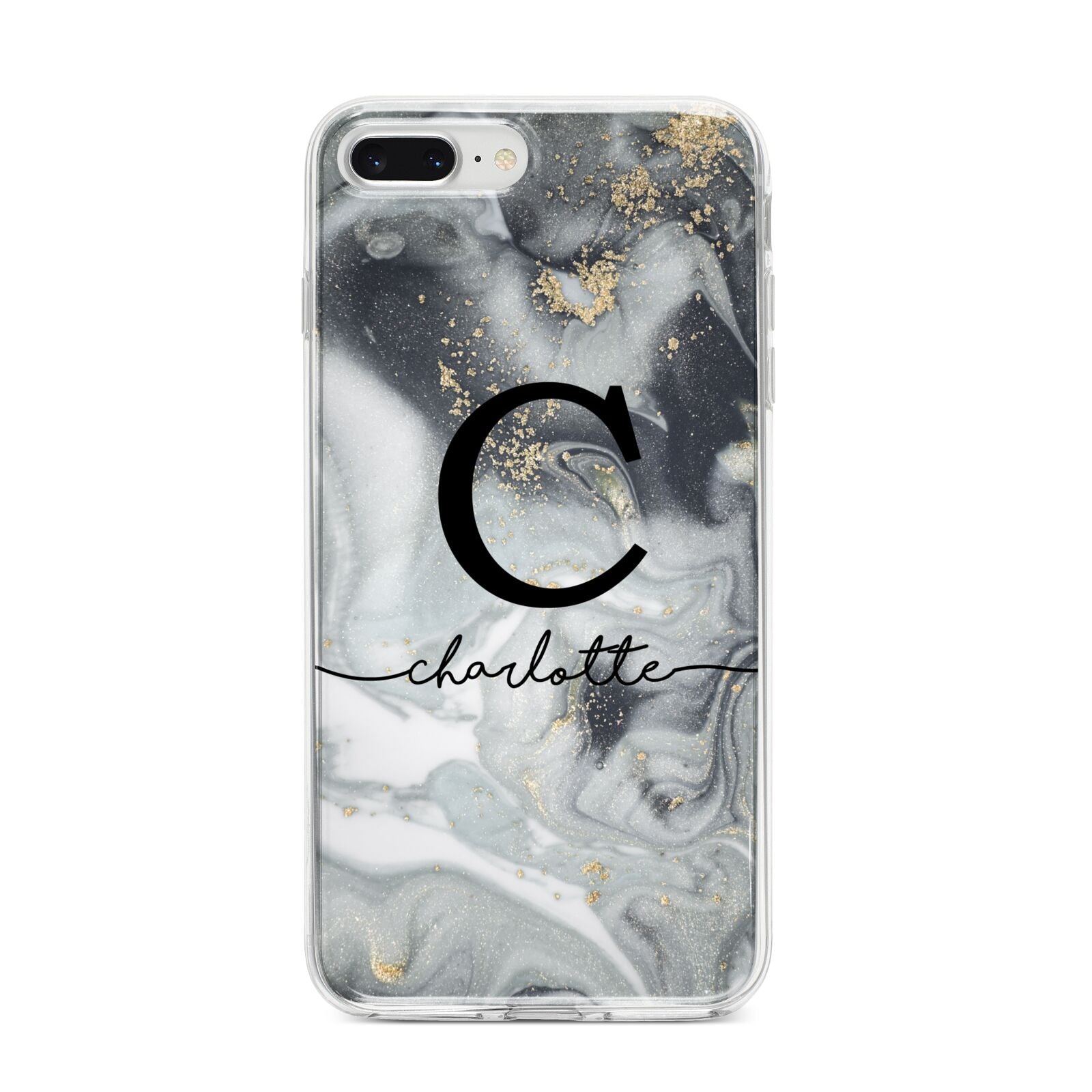 Personalised Black Swirl Marble Text iPhone 8 Plus Bumper Case on Silver iPhone