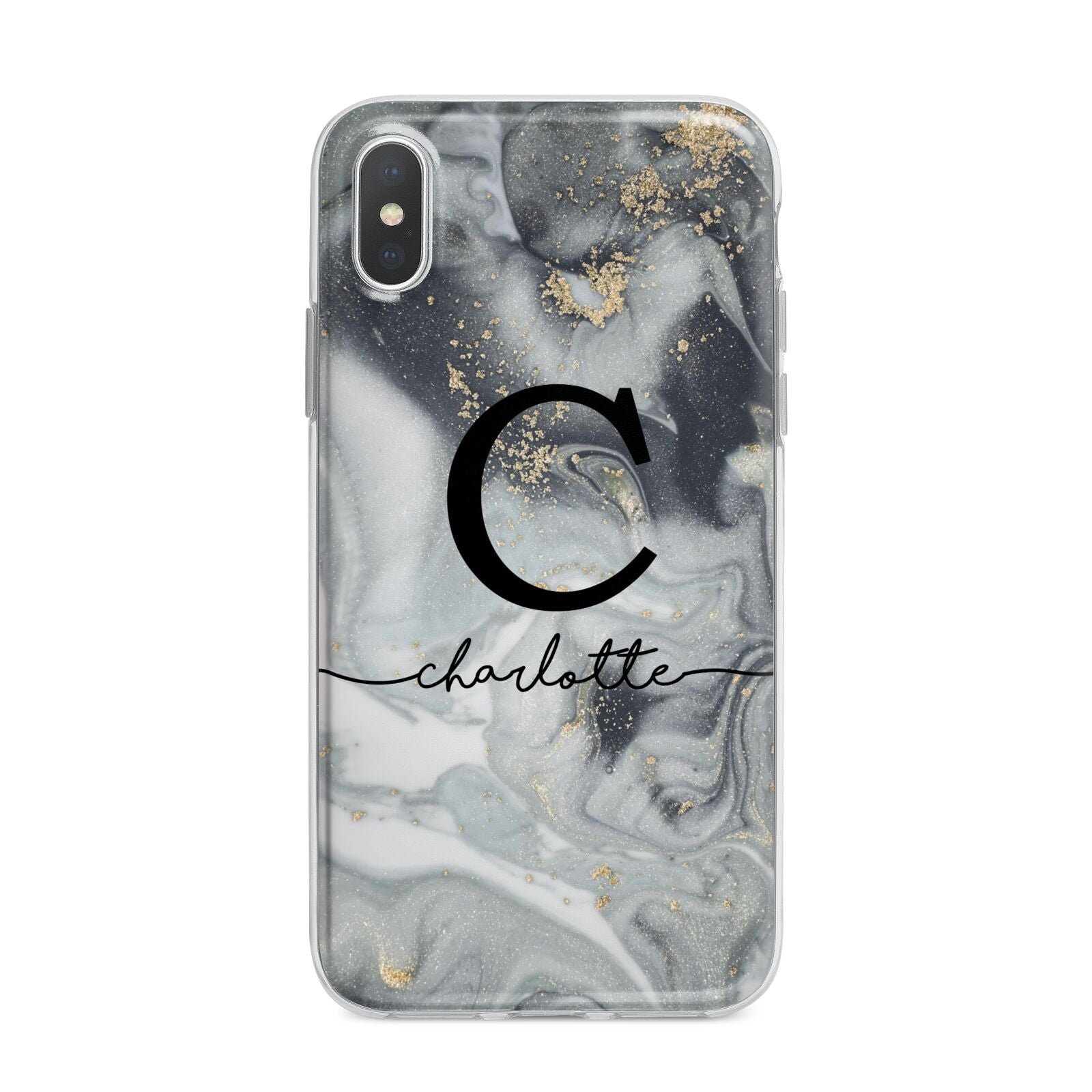 Personalised Black Swirl Marble Text iPhone X Bumper Case on Silver iPhone Alternative Image 1
