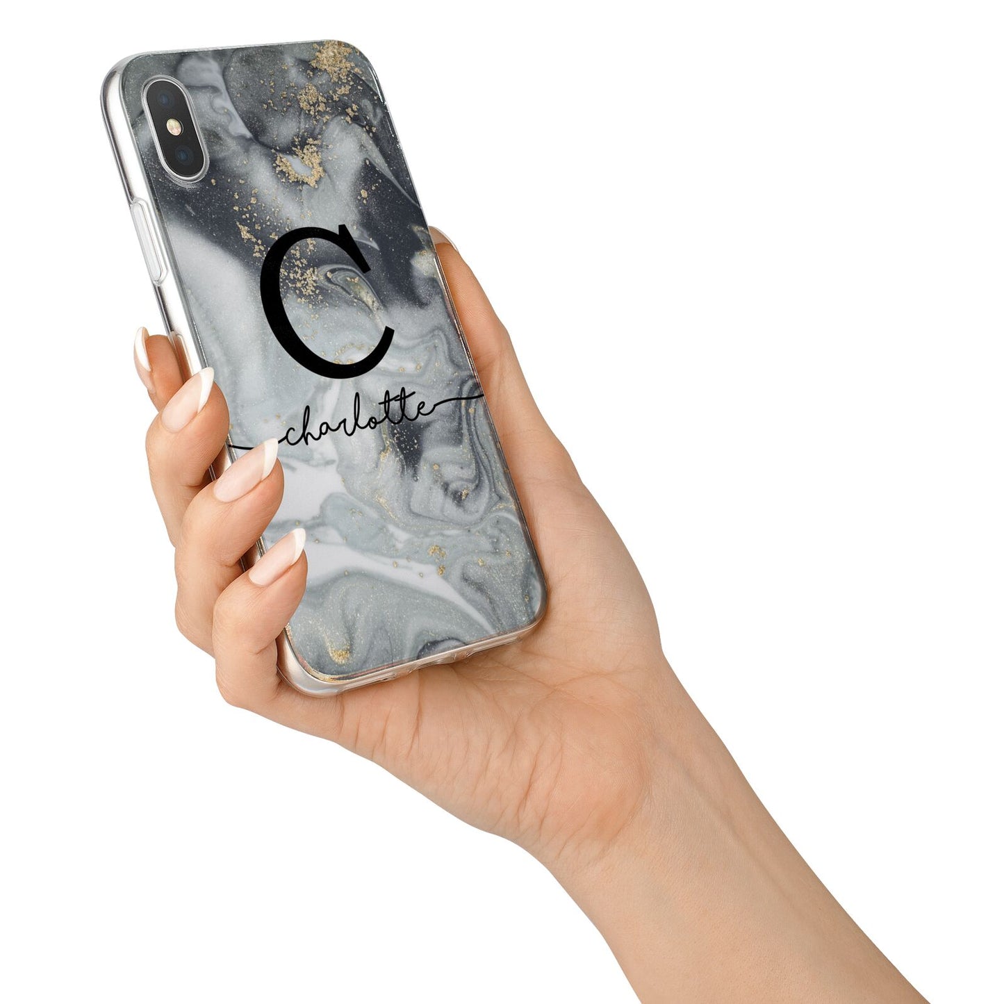 Personalised Black Swirl Marble Text iPhone X Bumper Case on Silver iPhone Alternative Image 2
