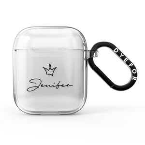 Personalised Black Text Transparent AirPods Case