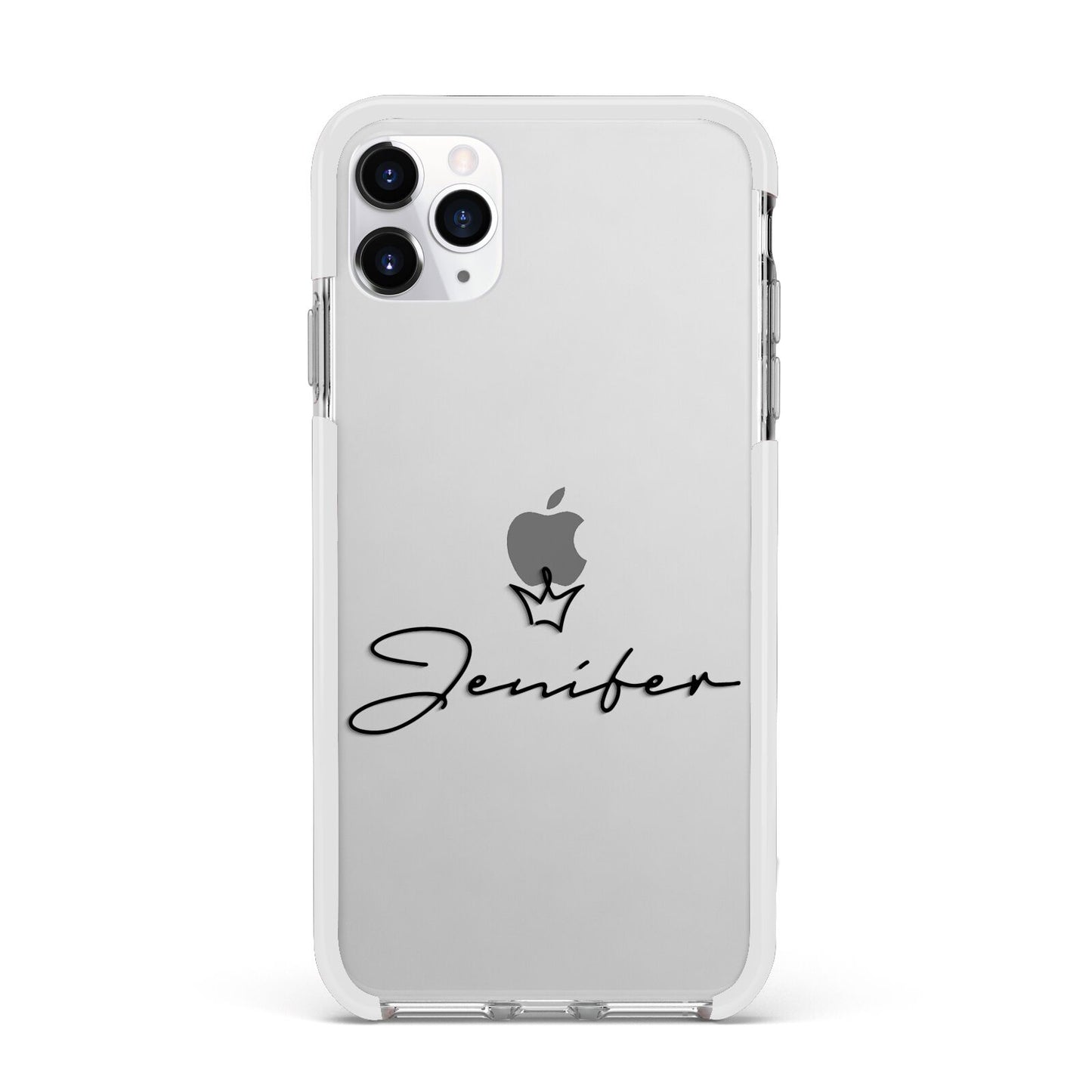 Personalised Black Text Transparent Apple iPhone 11 Pro Max in Silver with White Impact Case