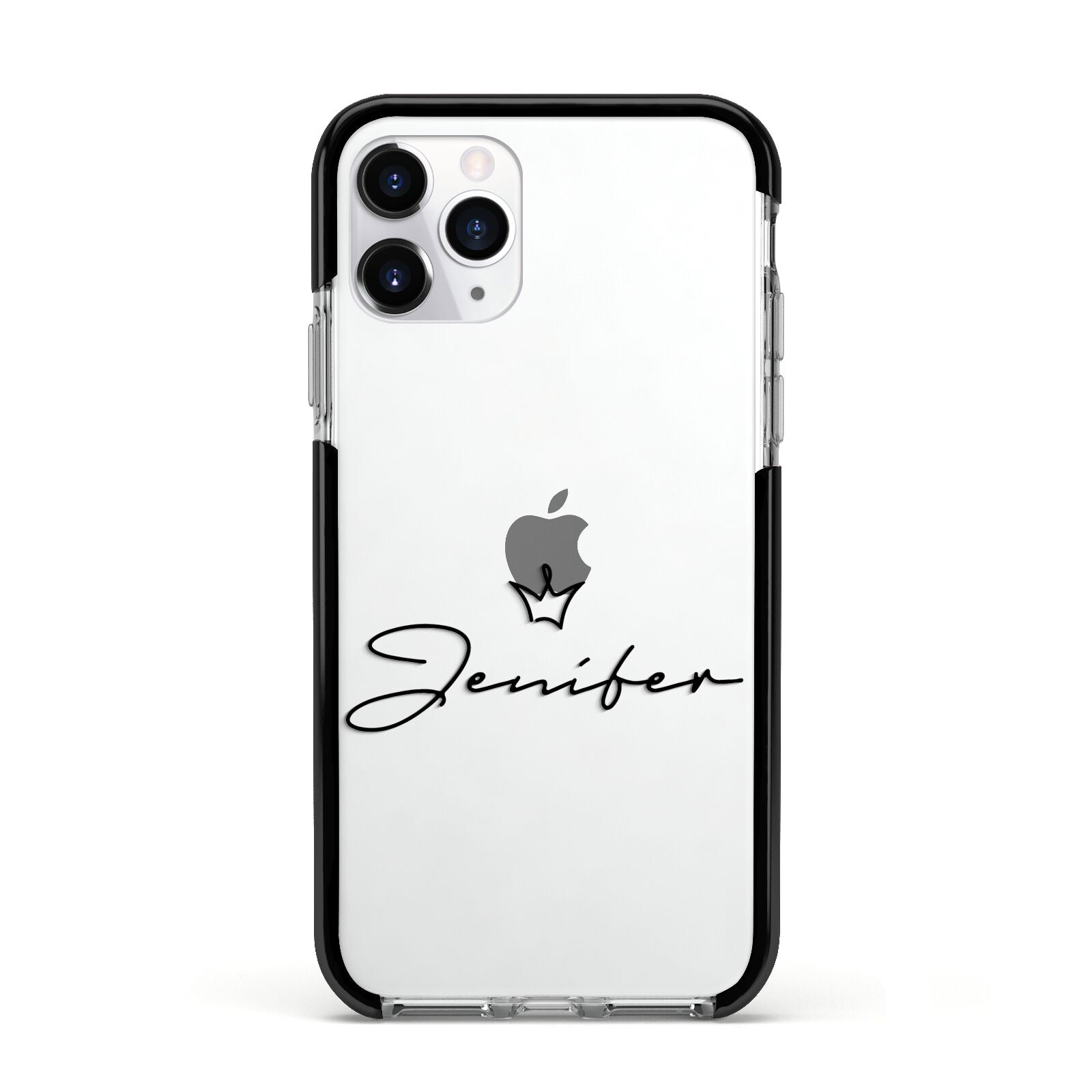 Personalised Black Text Transparent Apple iPhone 11 Pro in Silver with Black Impact Case