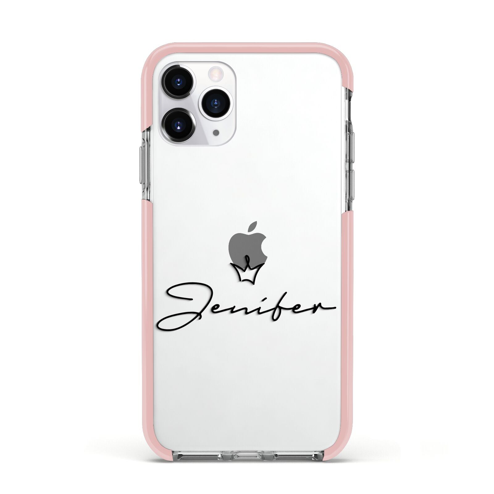 Personalised Black Text Transparent Apple iPhone 11 Pro in Silver with Pink Impact Case