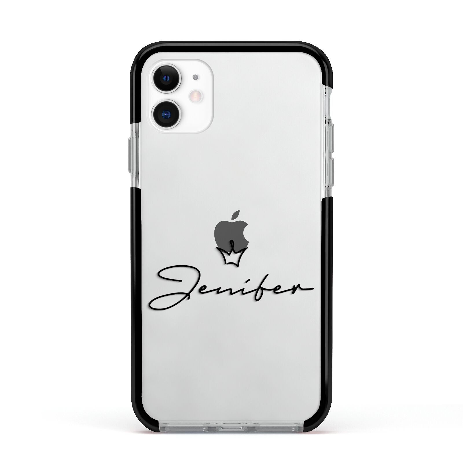 Personalised Black Text Transparent Apple iPhone 11 in White with Black Impact Case
