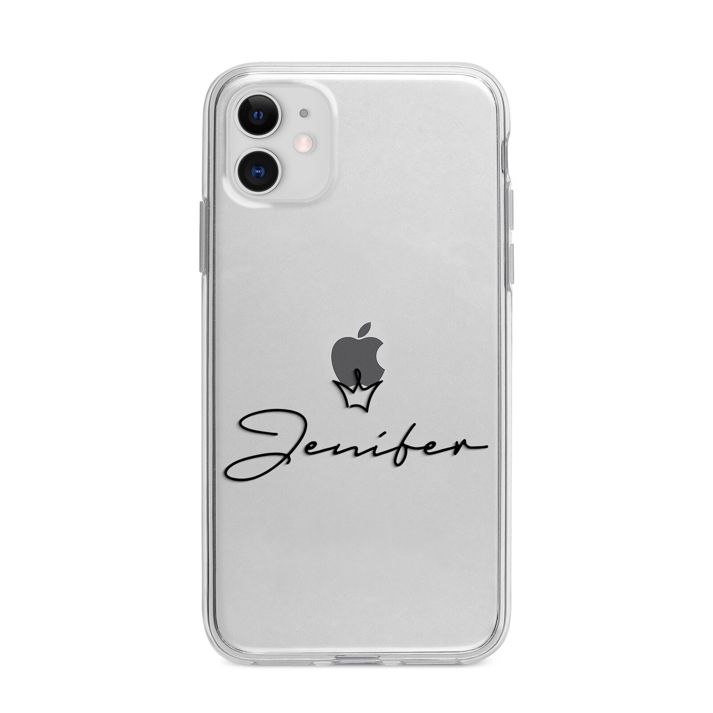 Personalised Black Text Transparent Apple iPhone 11 in White with Bumper Case