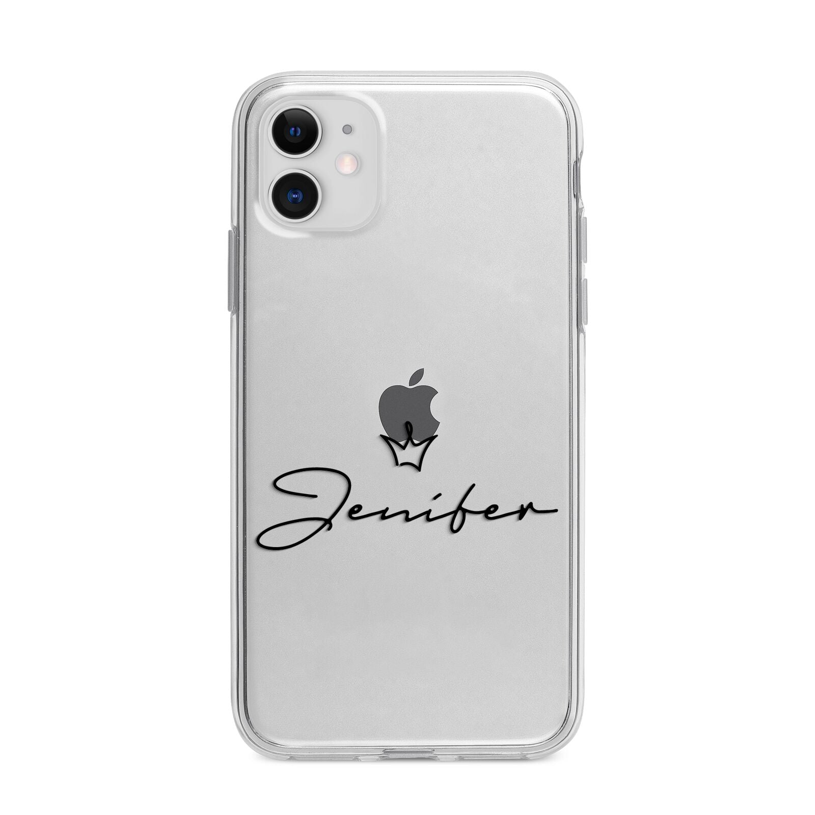 Personalised Black Text Transparent Apple iPhone 11 in White with Bumper Case