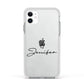 Personalised Black Text Transparent Apple iPhone 11 in White with White Impact Case