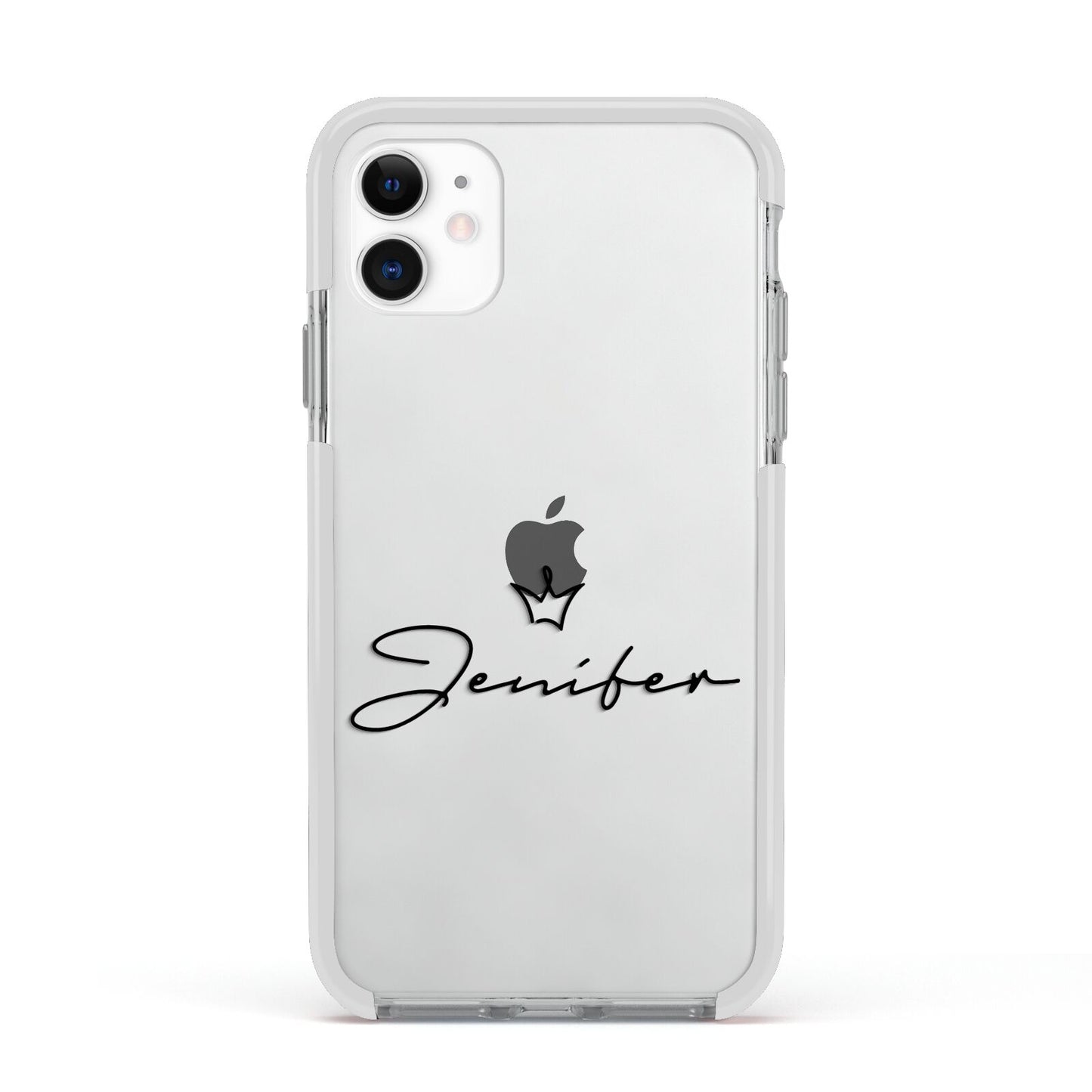 Personalised Black Text Transparent Apple iPhone 11 in White with White Impact Case