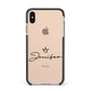 Personalised Black Text Transparent Apple iPhone Xs Max Impact Case Black Edge on Gold Phone
