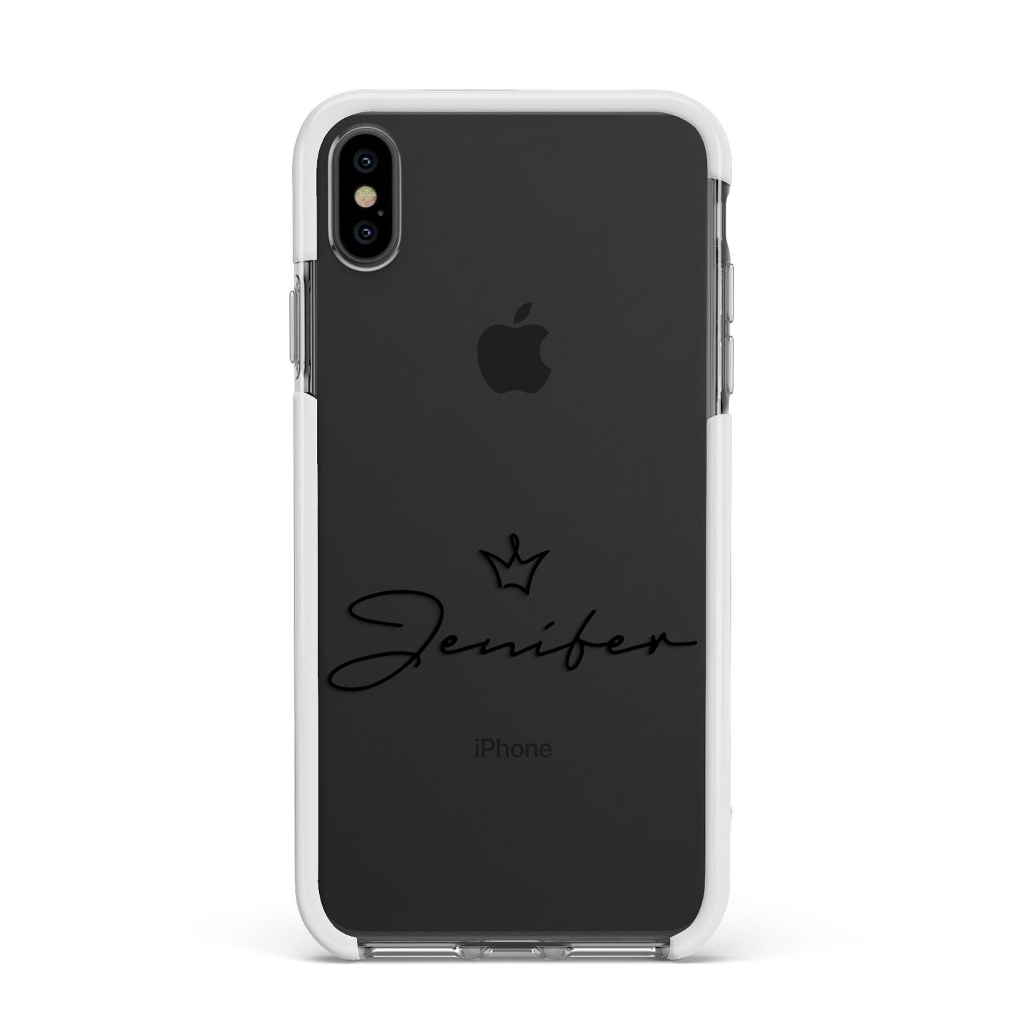 Personalised Black Text Transparent Apple iPhone Xs Max Impact Case White Edge on Black Phone