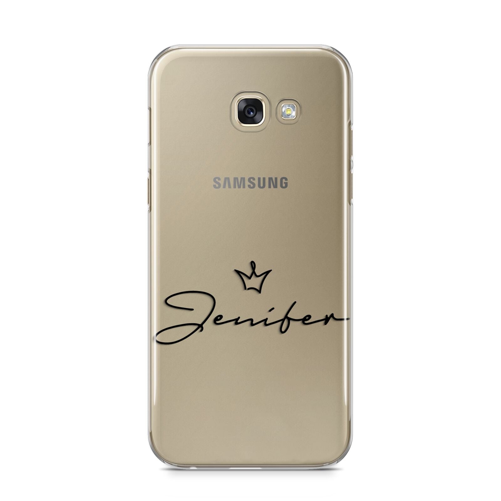 Personalised Black Text Transparent Samsung Galaxy A5 2017 Case on gold phone