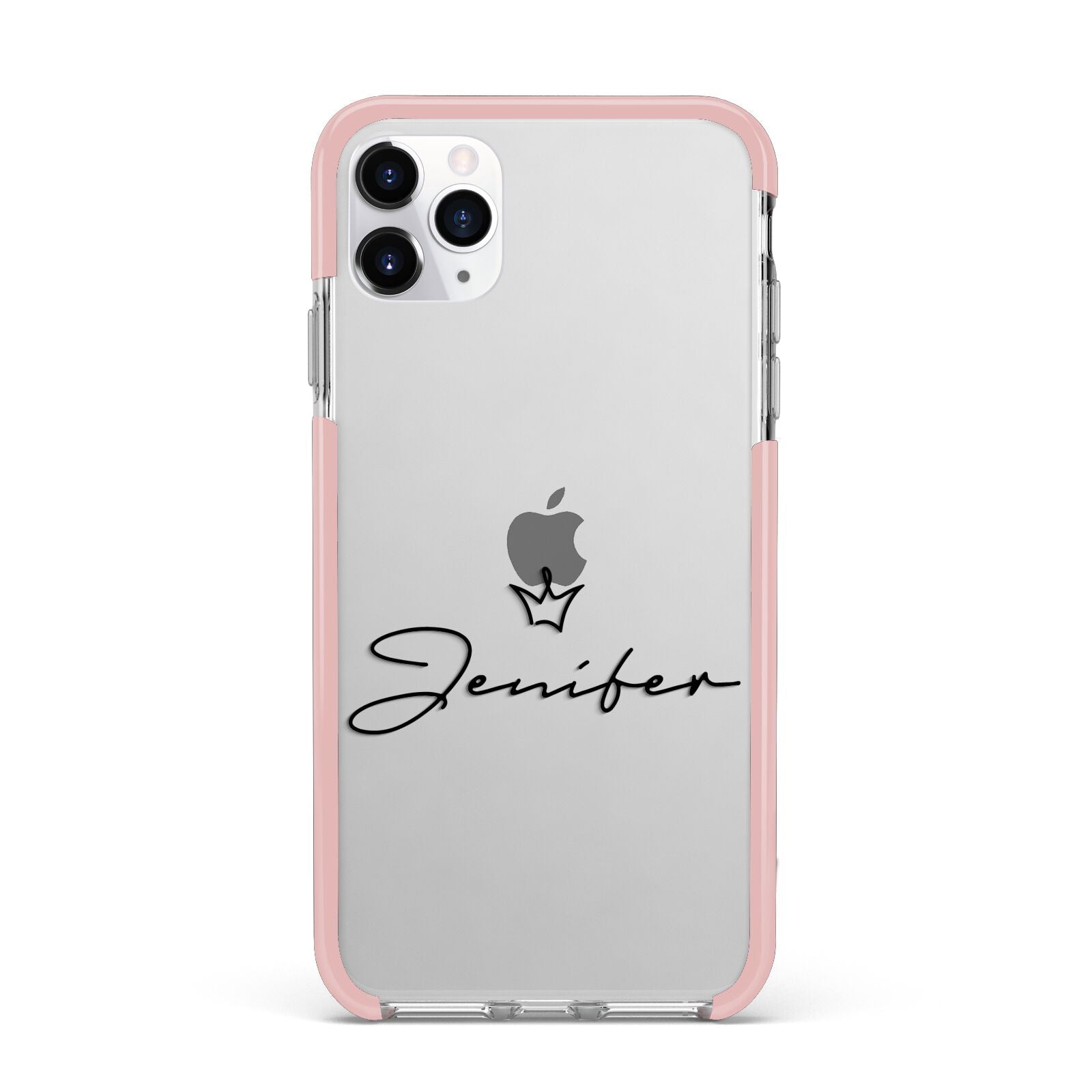 Personalised Black Text Transparent iPhone 11 Pro Max Impact Pink Edge Case